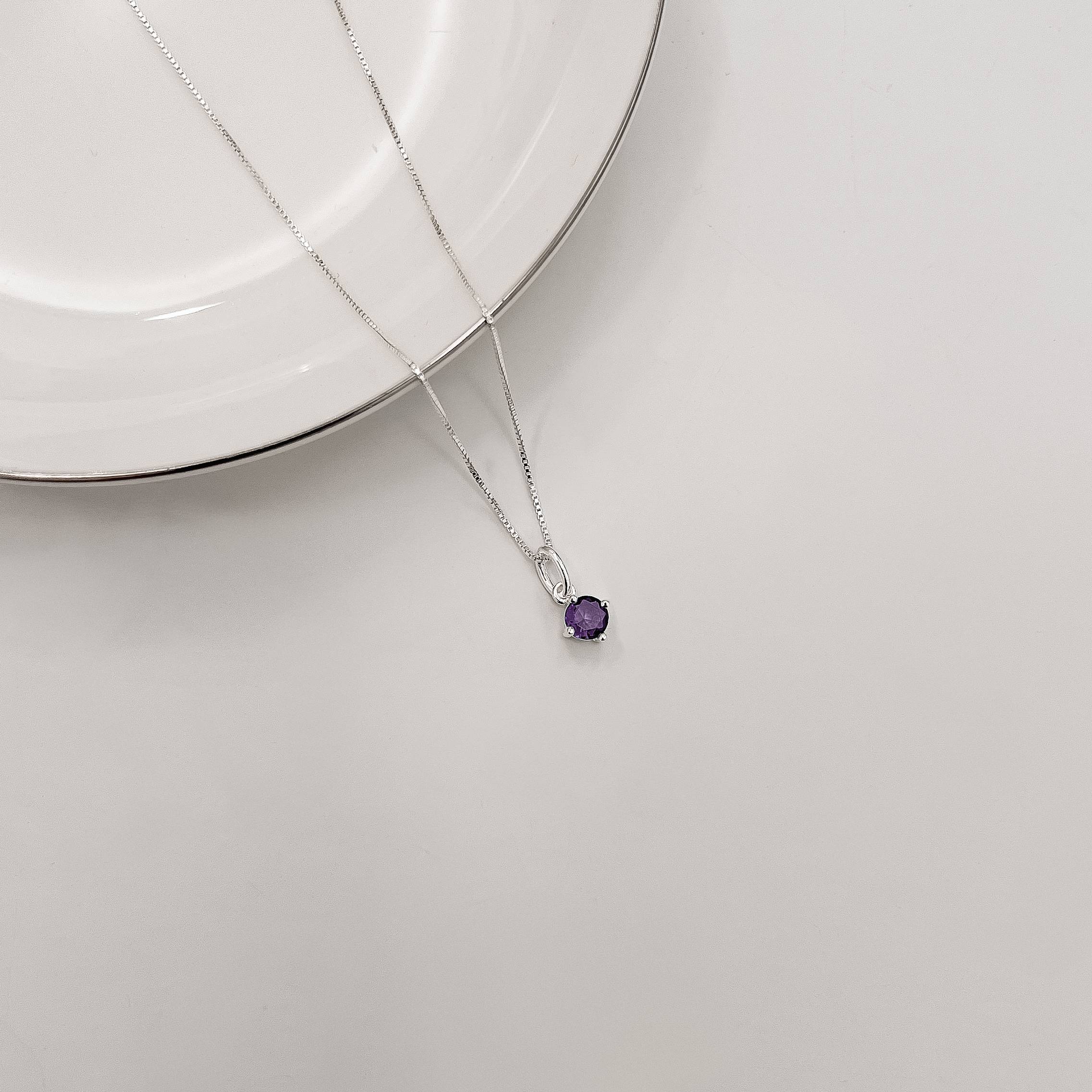 Imagem Colar pingente zircônia redonda ametista 5mm 40cm