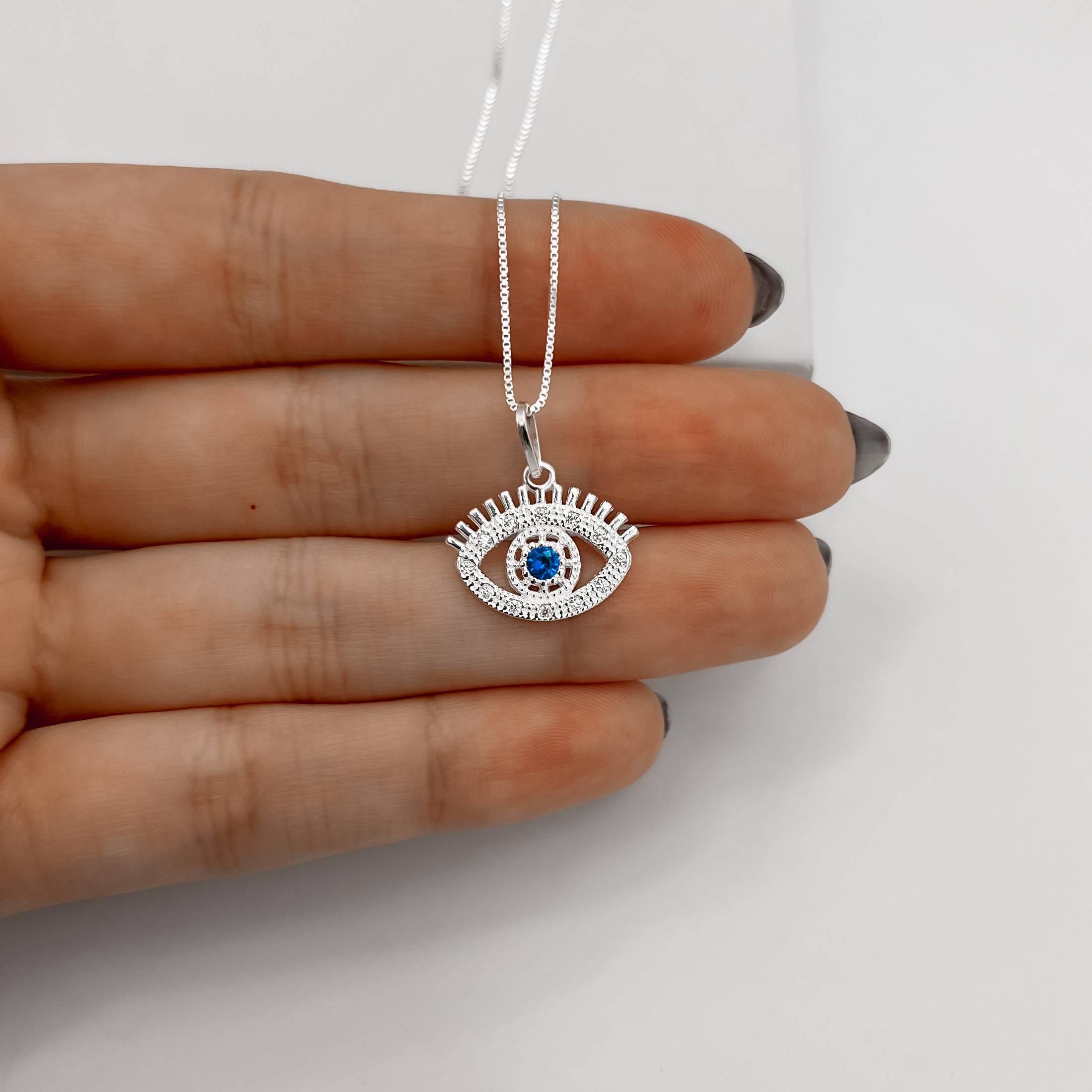 Imagem Secundária Colar pingente olho cravejado 17mm 45cm