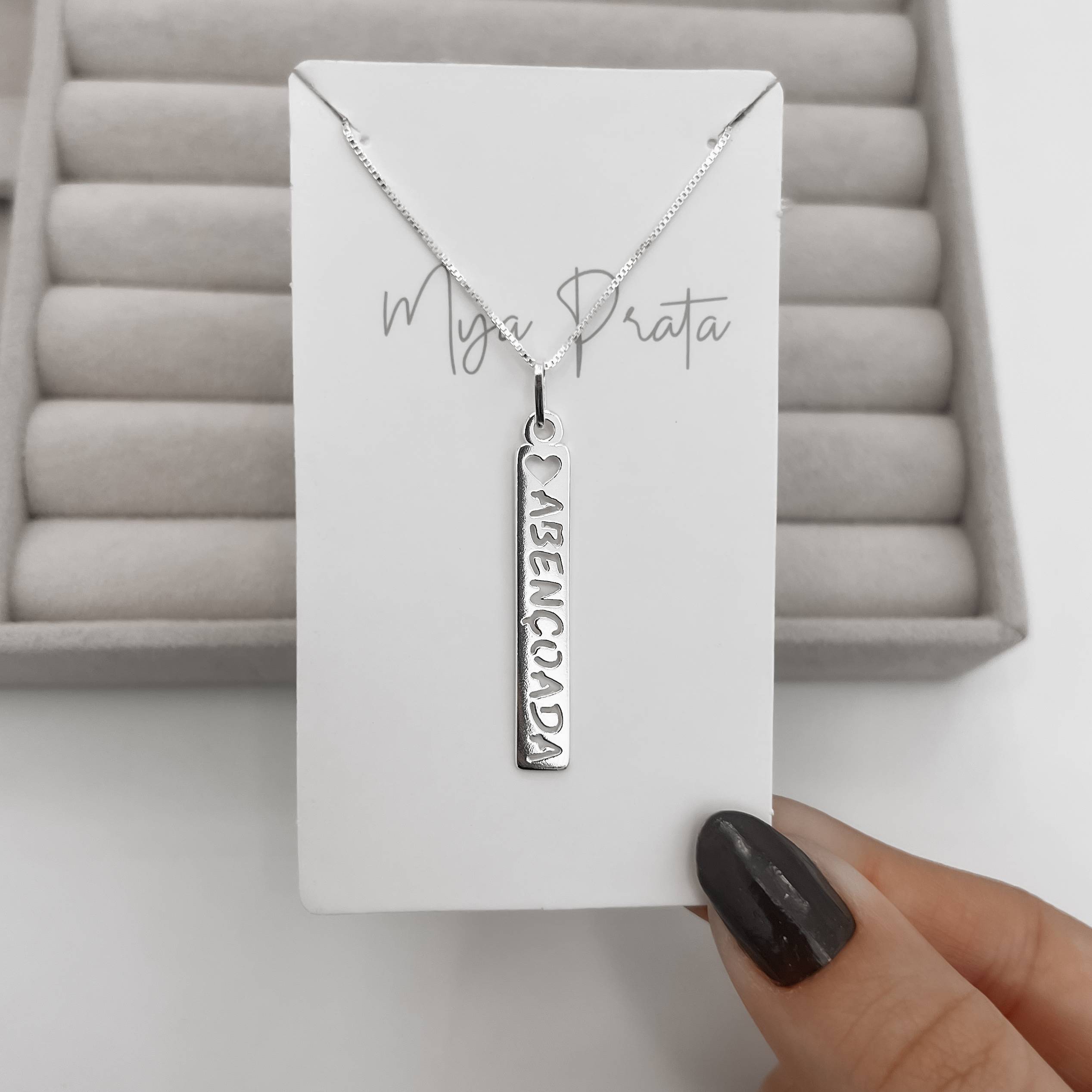 Colar pingente placa abençoada 35mm 45cm