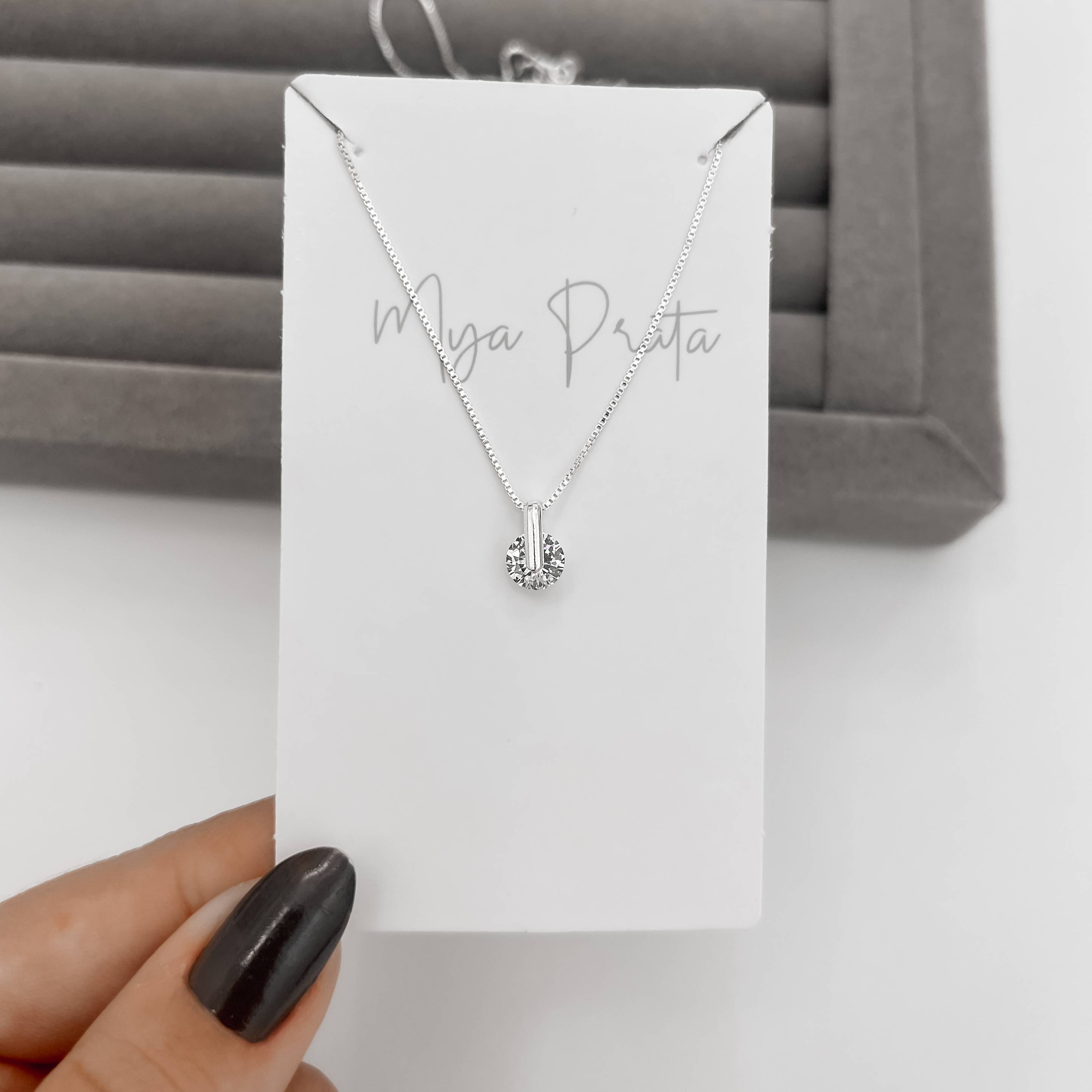 Imagem Colar pingente zircônia redonda 6mm 40cm