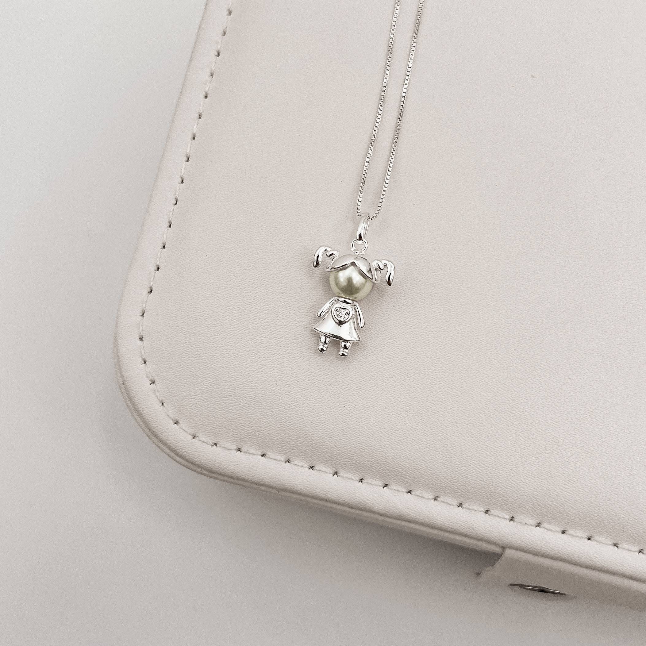 Imagem Colar pingente menina com pérola e zircônia 16mm 45cm