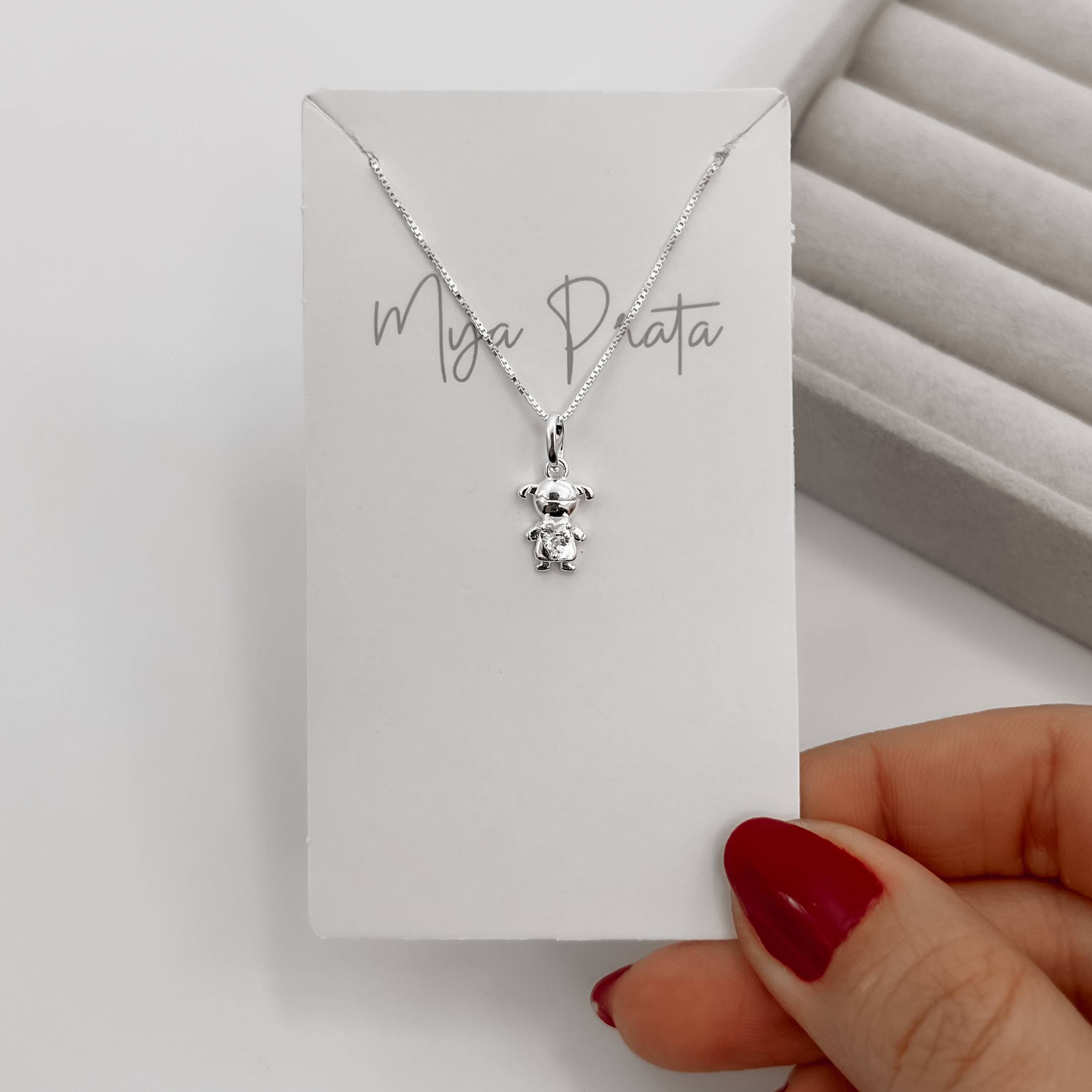 Imagem Colar pingente menina com zircônia coração 9mm 40cm