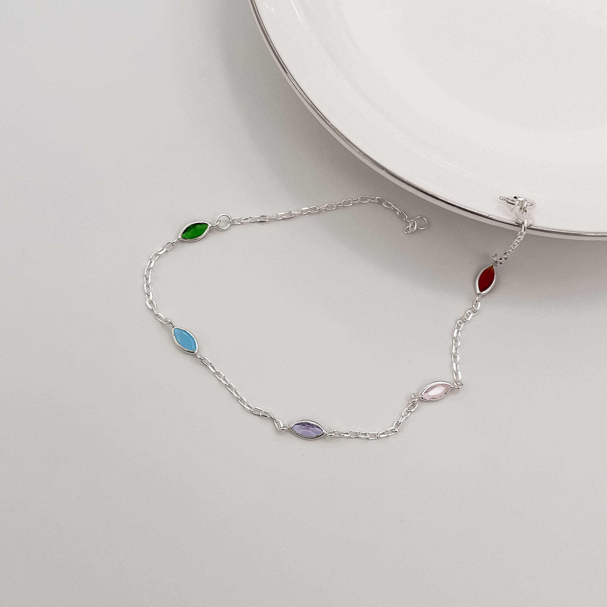 Pulseira entremeios zircônias navetes coloridas 6mm corrente cartier 