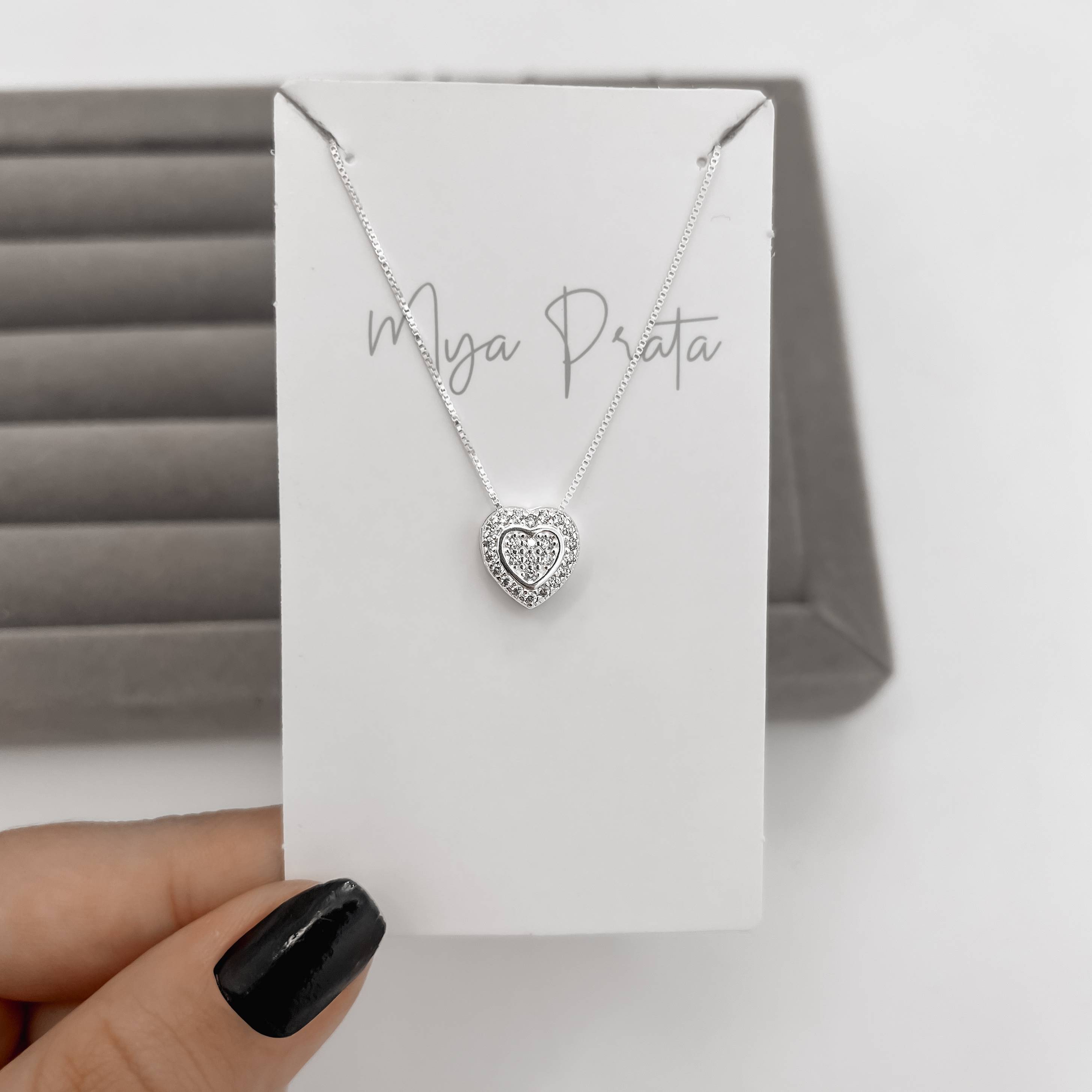 Imagem Secundária Colar coração cravejado caixa alta 11mm 45cm