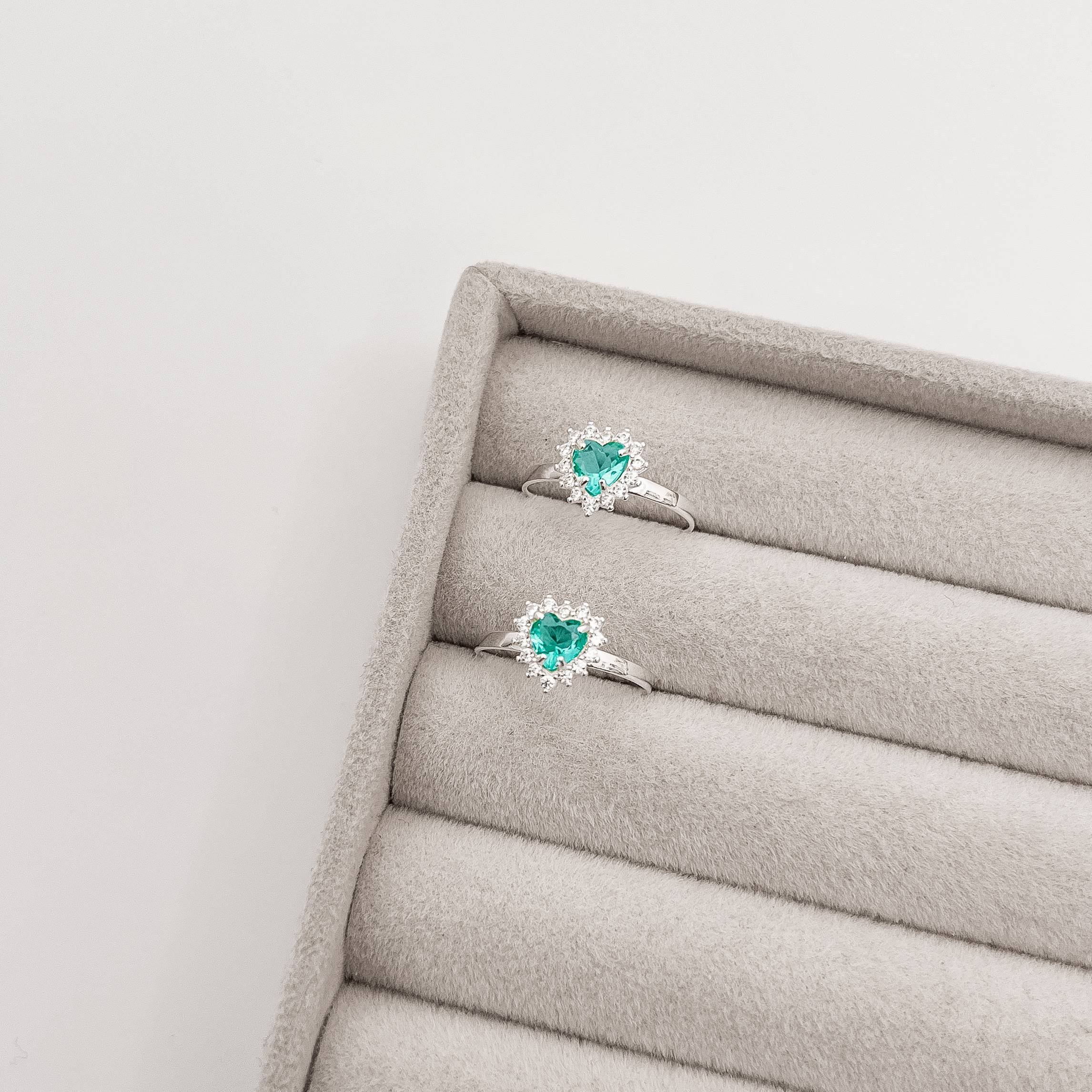 Imagem Anel zircônia coração acqua com cravejado