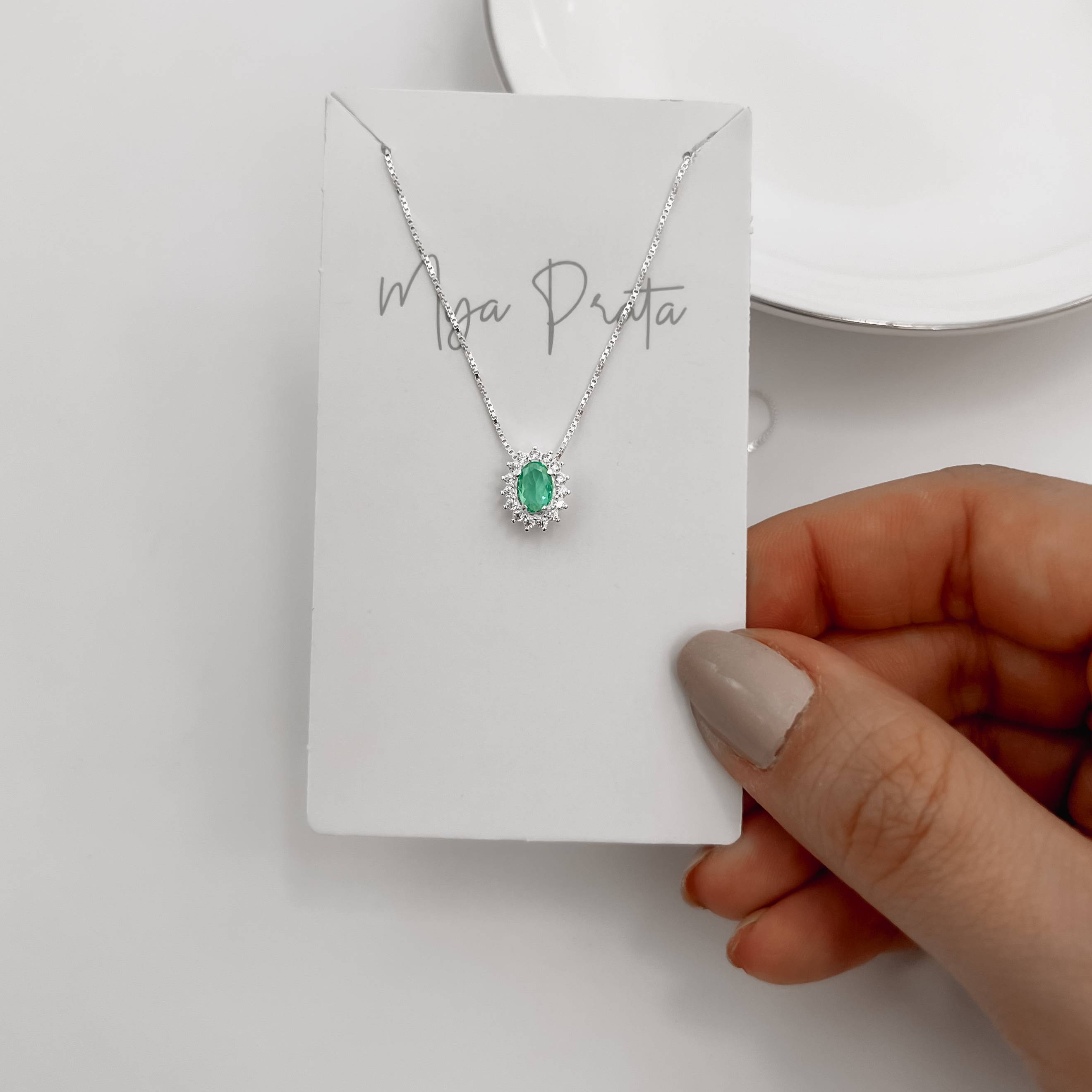 Imagem Colar zircônia oval acqua com cravejado 10mm 45cm