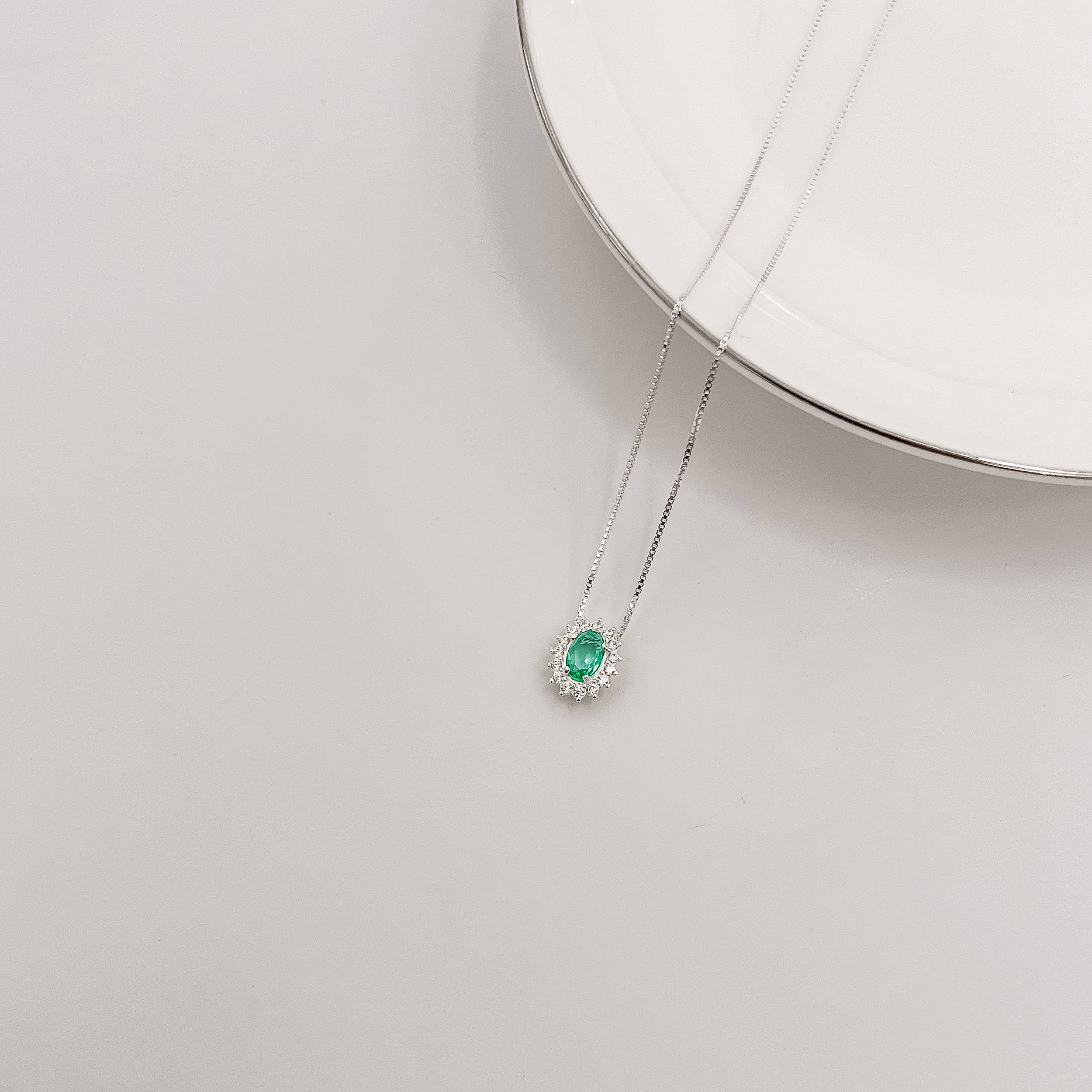 Imagem Secundária Colar zircônia oval acqua com cravejado 10mm 45cm