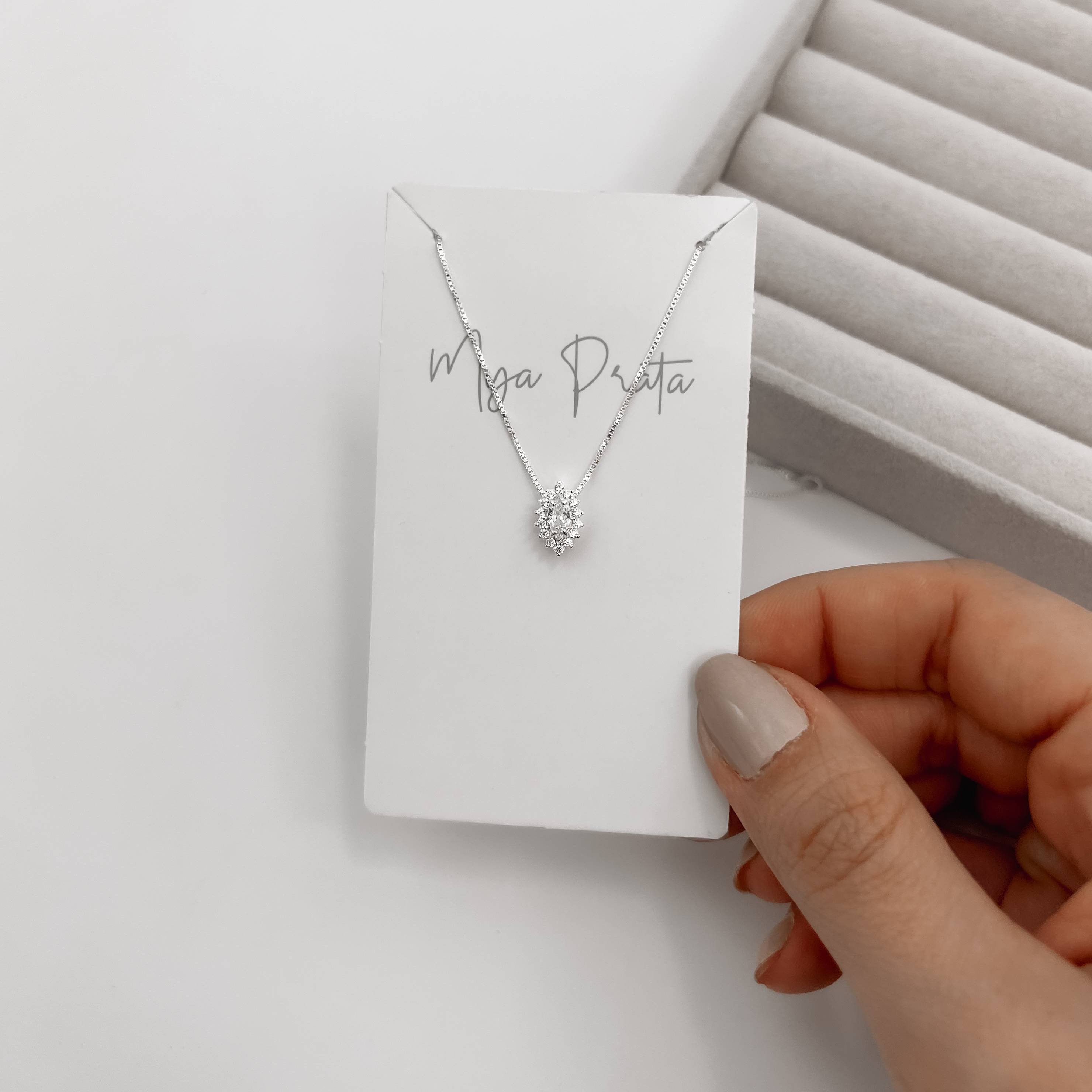 Imagem Colar zircônia navete com cravejado 10mm 45cm