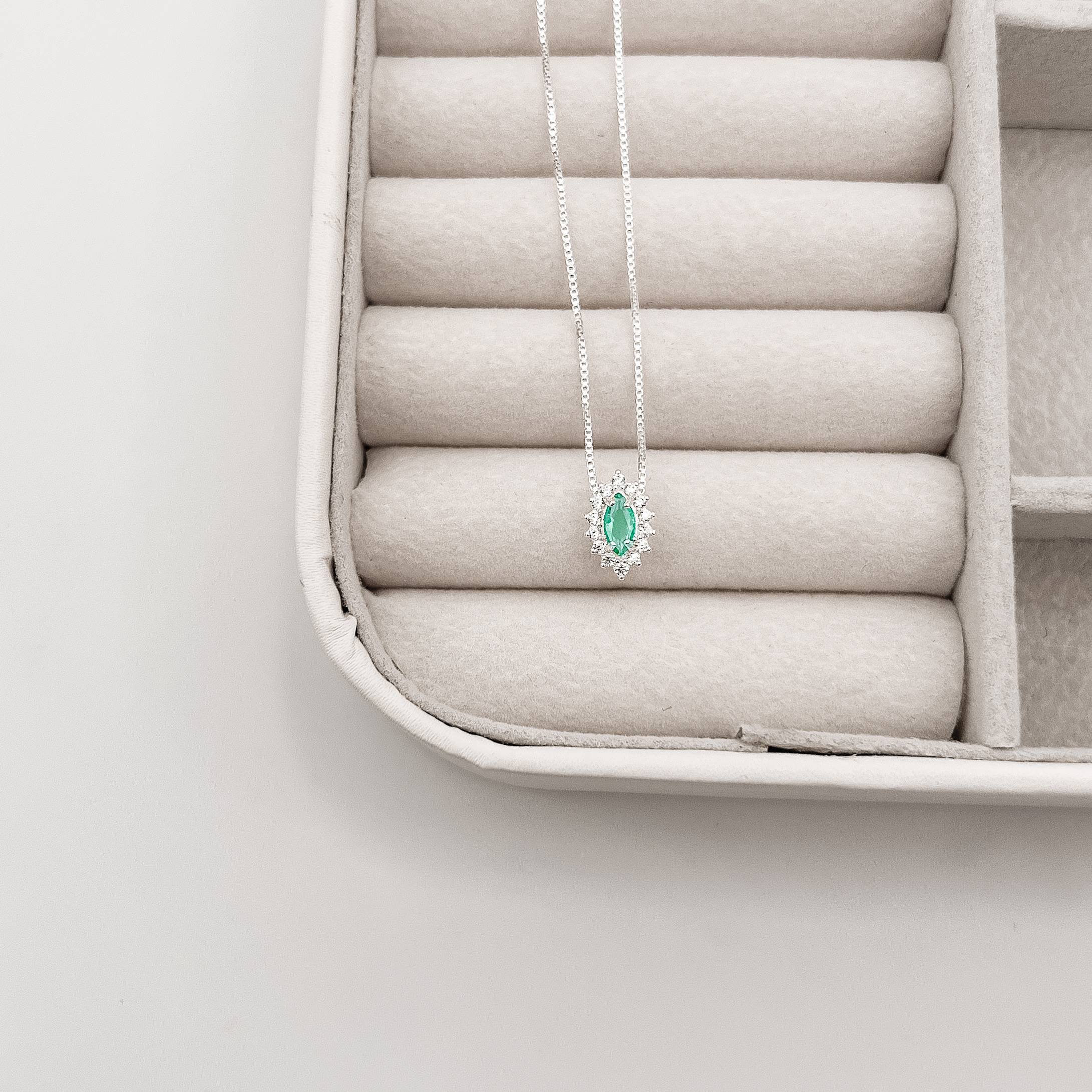 Imagem Colar zircônia navete acqua com cravejado 10mm 45cm