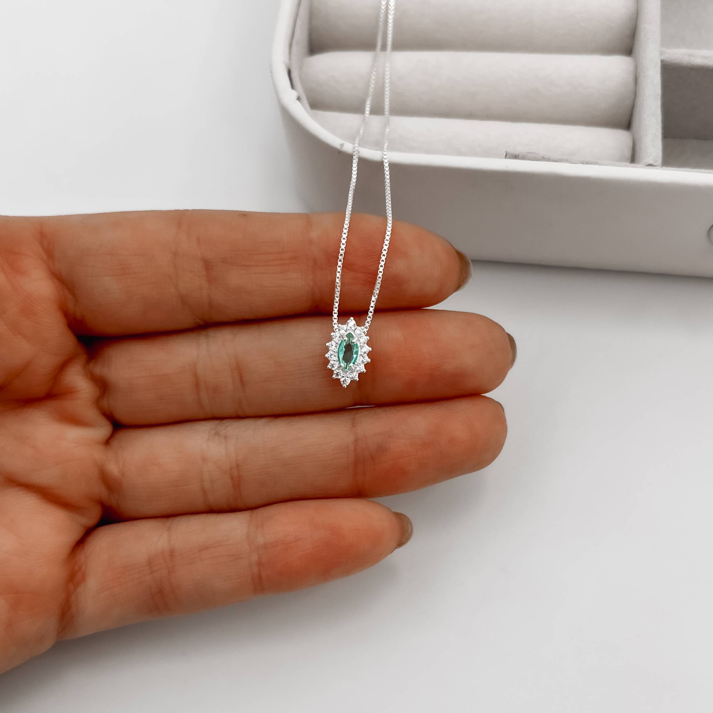 Imagem Secundária Colar zircônia navete acqua com cravejado 10mm 45cm