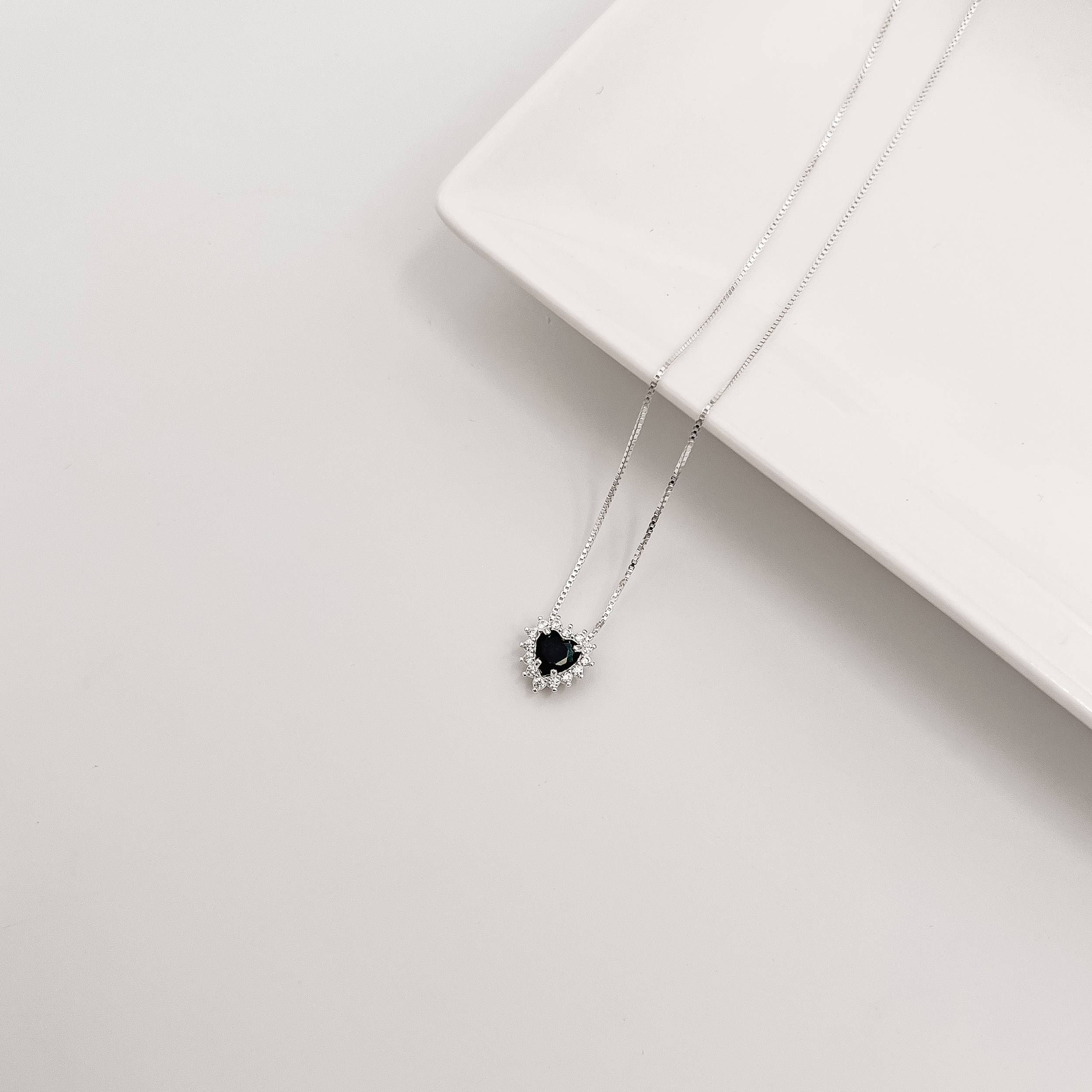 Imagem Colar zircônia coração ônix com cravejado 9mm 45cm