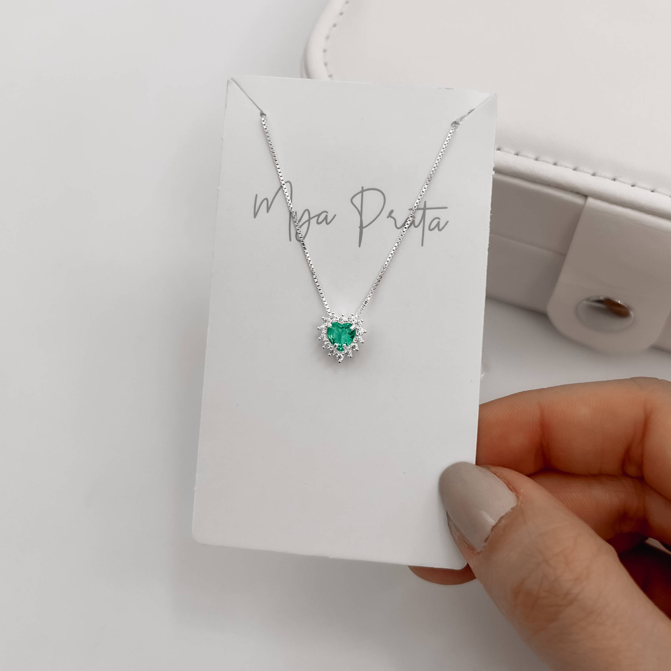 Imagem Colar zircônia coração acqua com cravejado 9mm 45cm