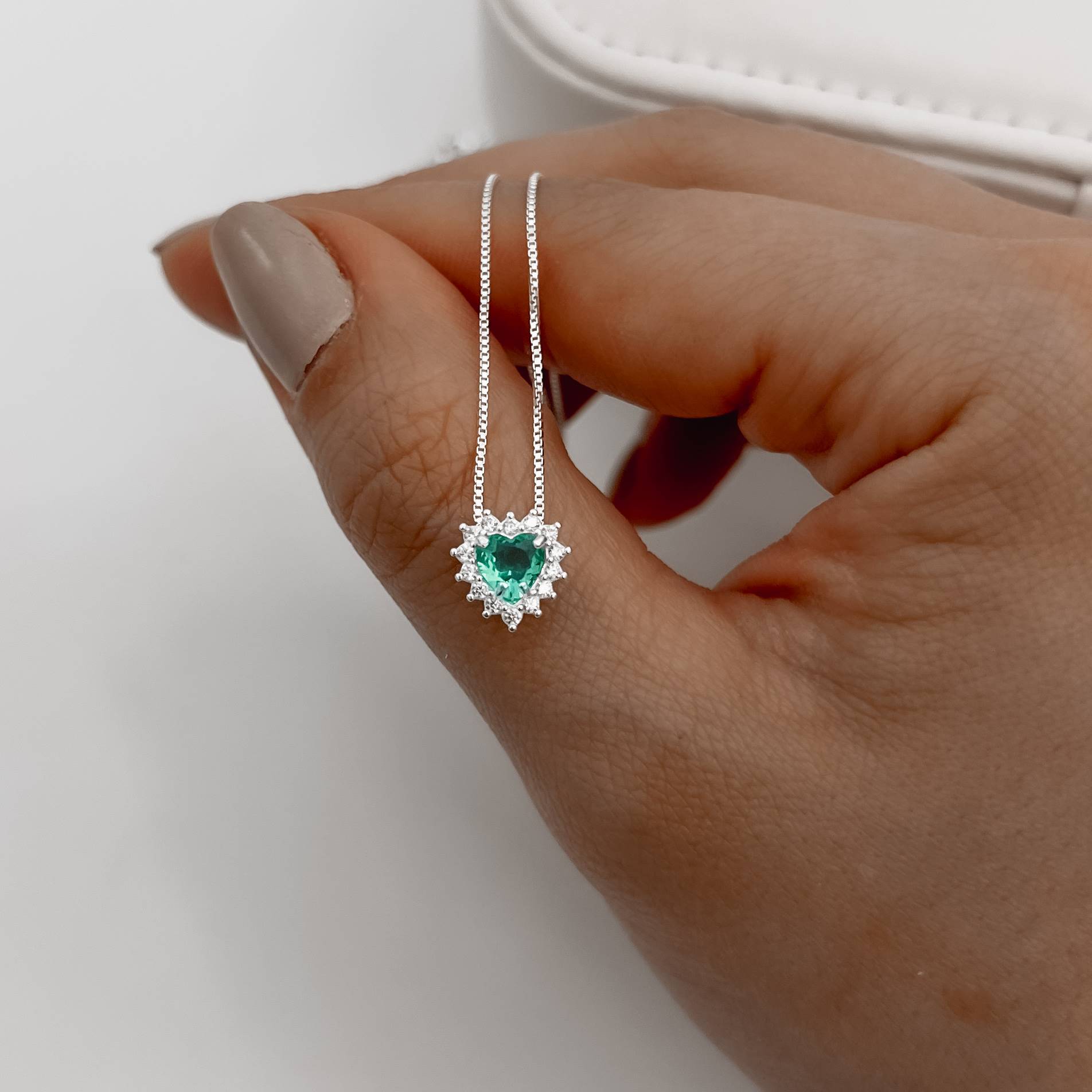 Imagem Secundária Colar zircônia coração acqua com cravejado 9mm 45cm