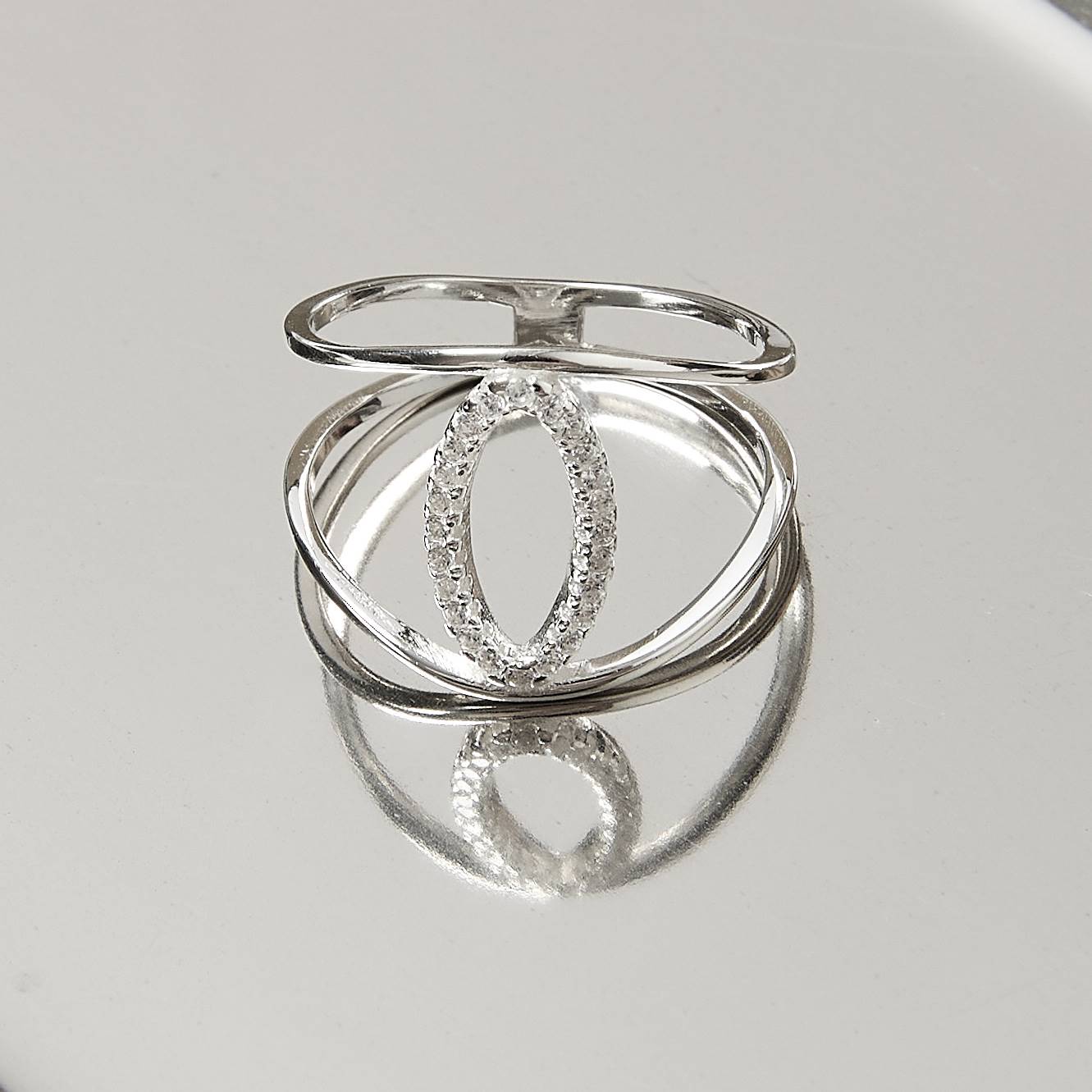 Imagem Anel largo 2 fios navete vazado cravejado