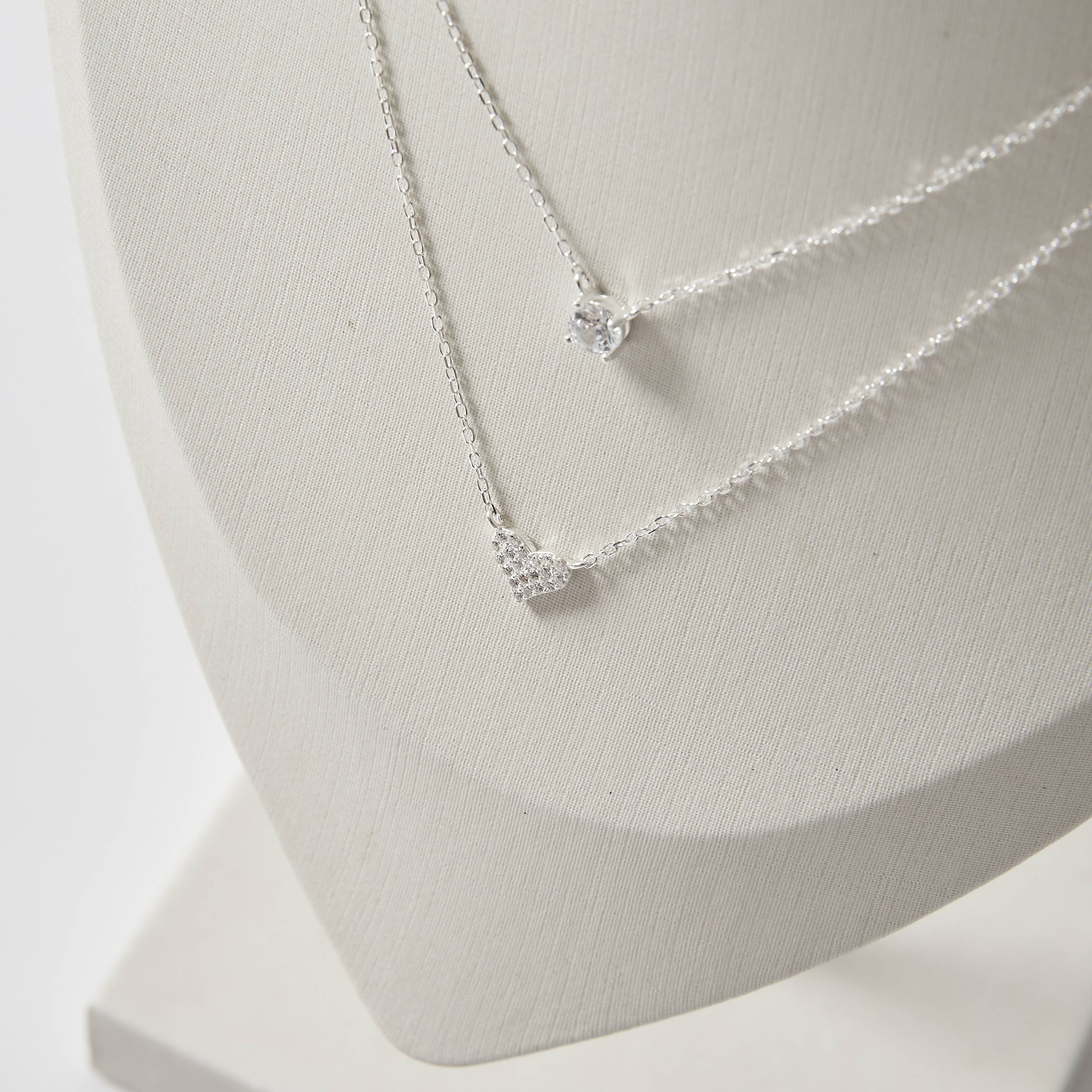 Imagem Secundária Colar duplo zircônia cristal 5mm 40cm e coração cravejado 9mm 45cm + alongadora