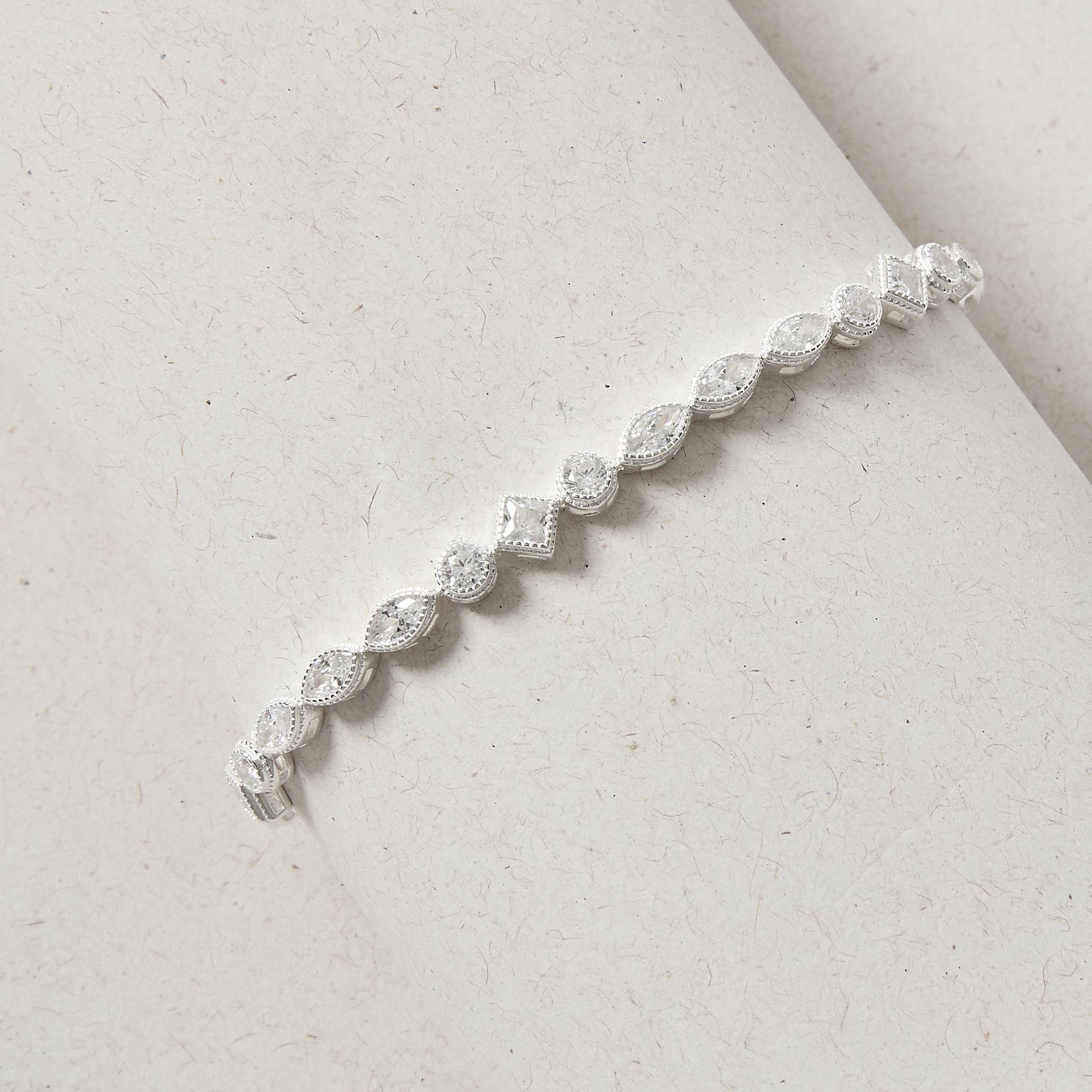 Pulseira entremeios zircônias redonda, losango e navete 6mm 16+5cm