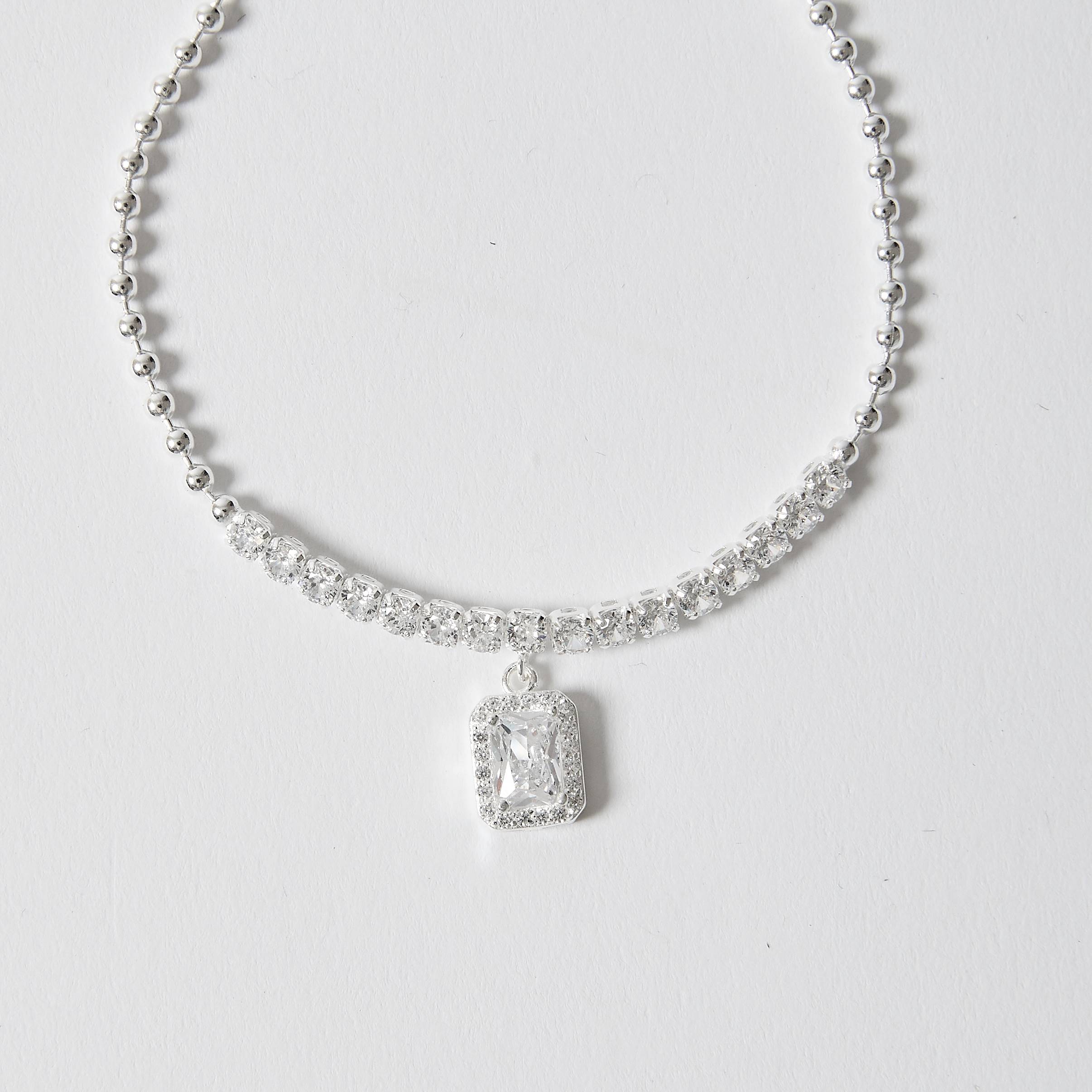 Imagem Secundária Pulseira bolas entremeio riviera com pingente zircônia retangular com cravejado 10mm 16+5cm