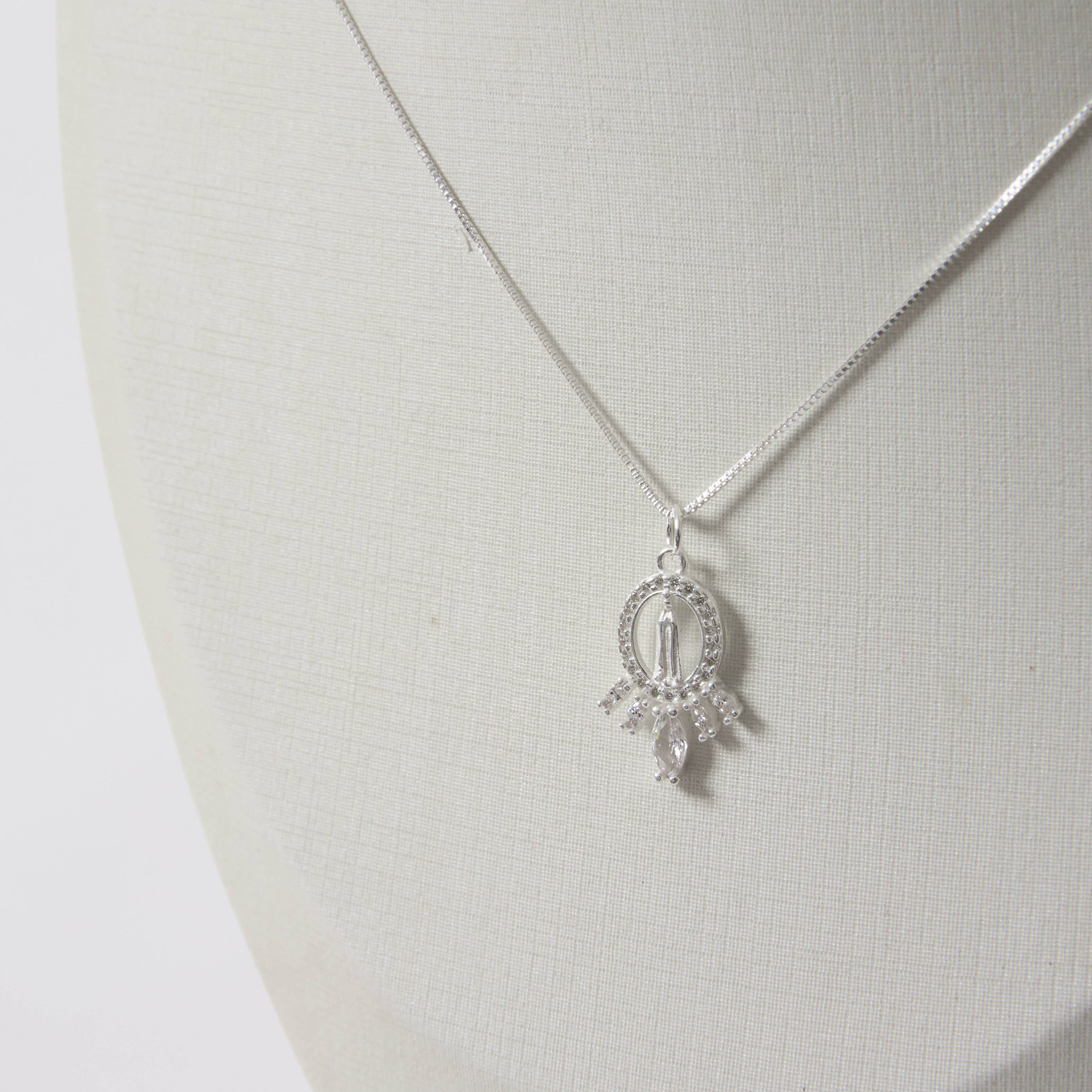 Imagem Colar pingente medalha Nsa. Sra. de Fátima com zircônias 17mm 45cm