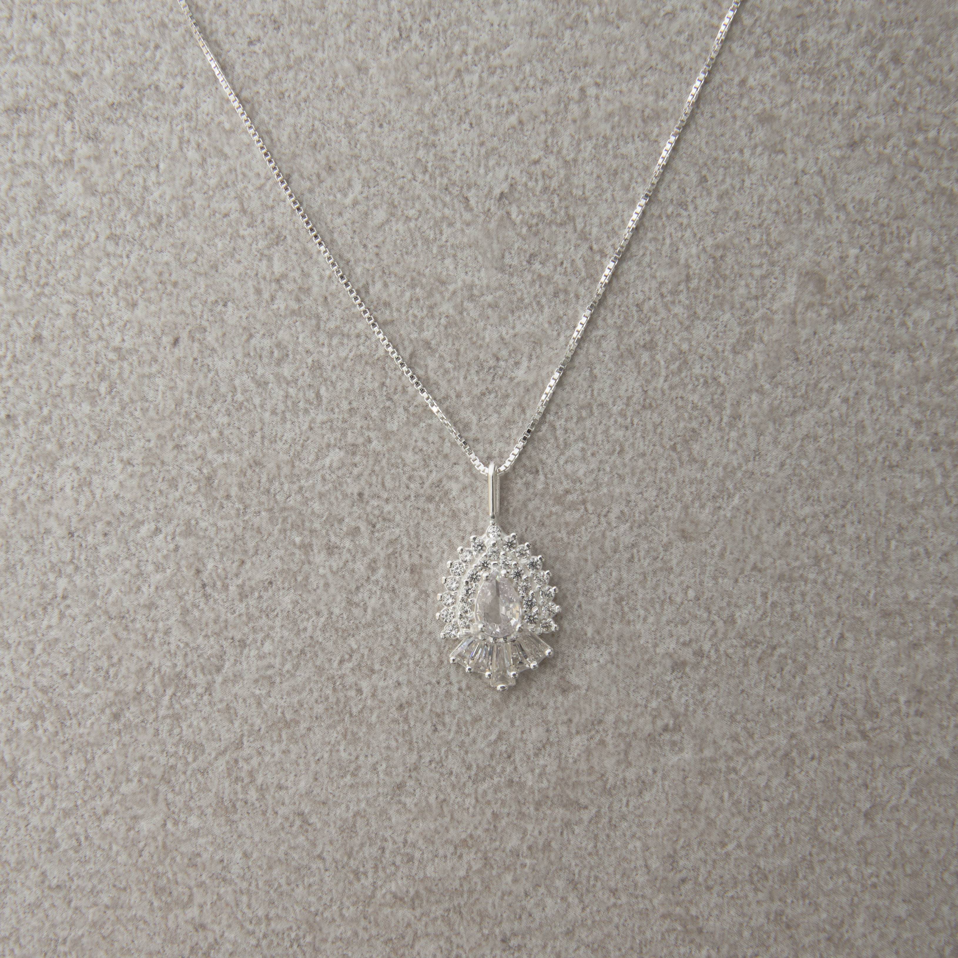 Colar pingente gota toda cravejada 15mm 45cm