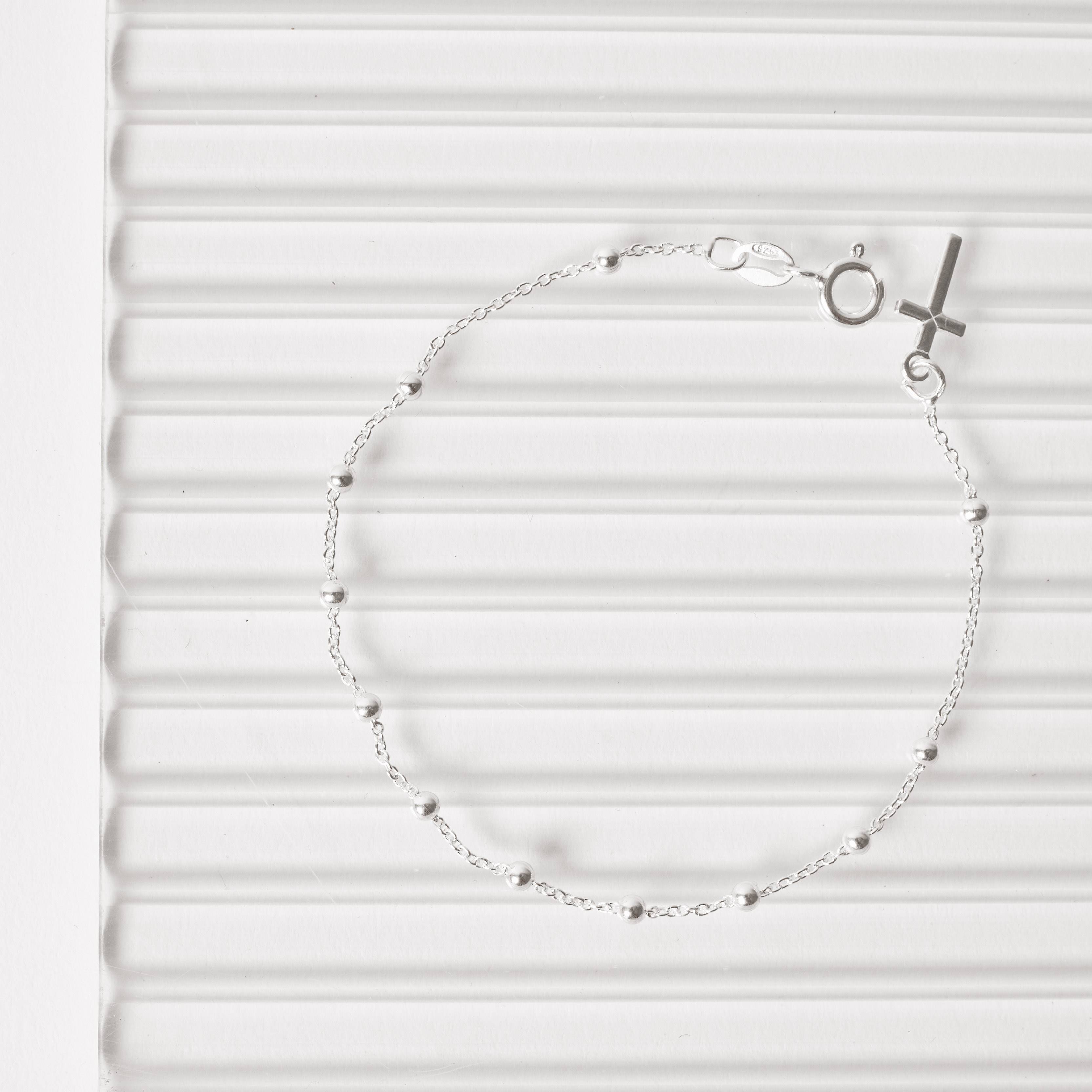 Pulseira terço bolas 2.4mm corrente cadeado