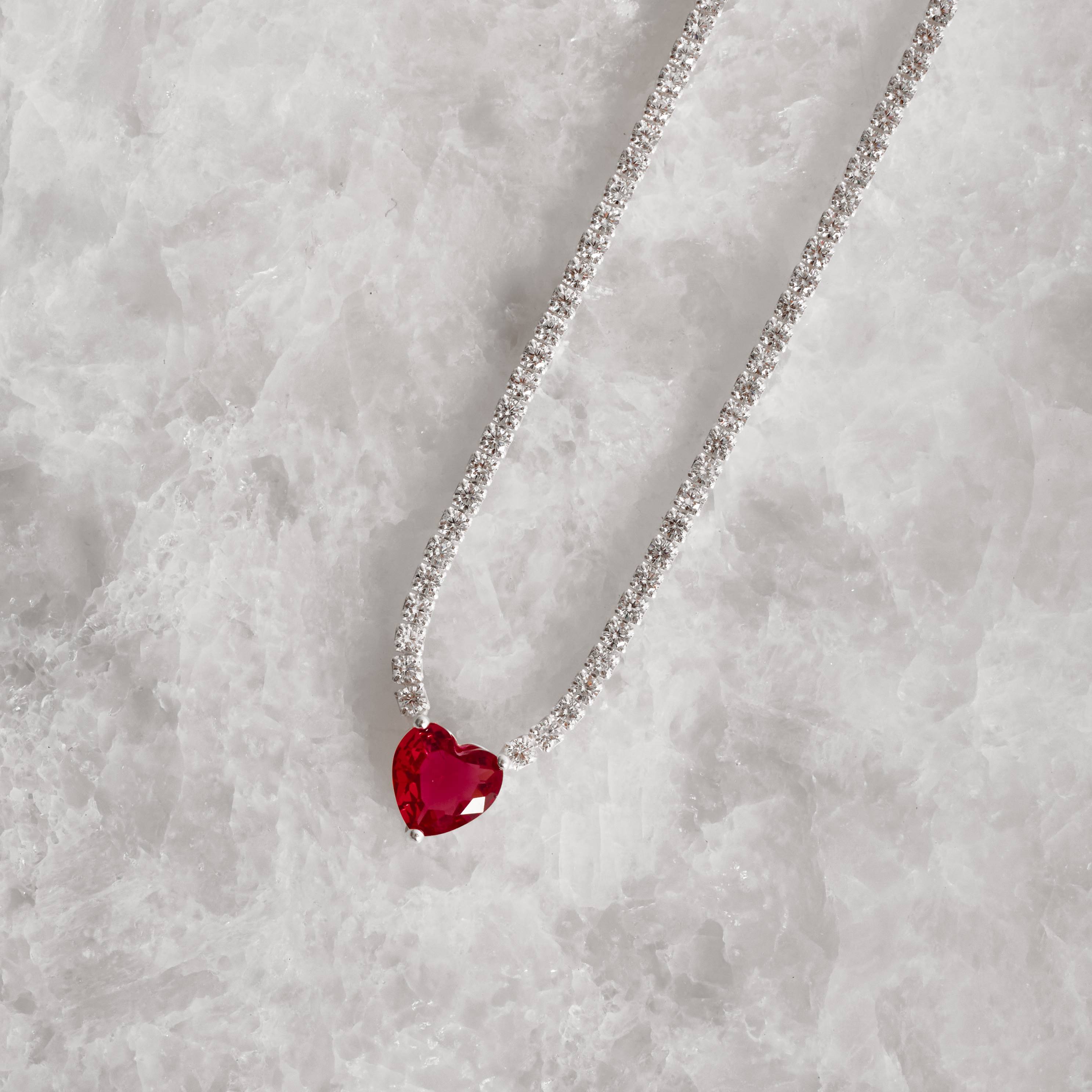 Colar Riviera 2.1 com zircônia coração rubi 9mm 40+5cm
