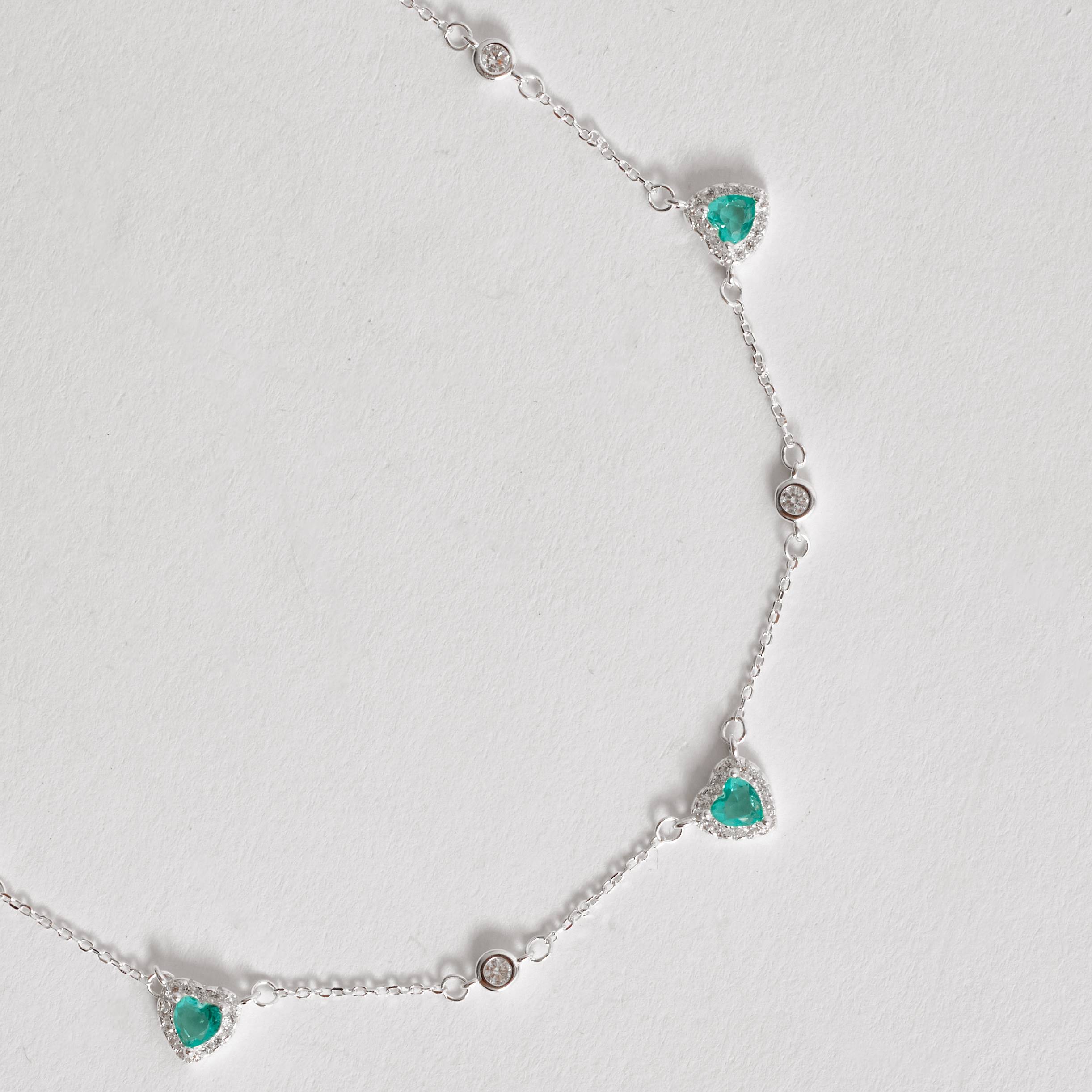 Imagem Colar entremeios zircônia redonda e zircônia coração acqua com cravejado 7mm corrente cadeado 40+5cm