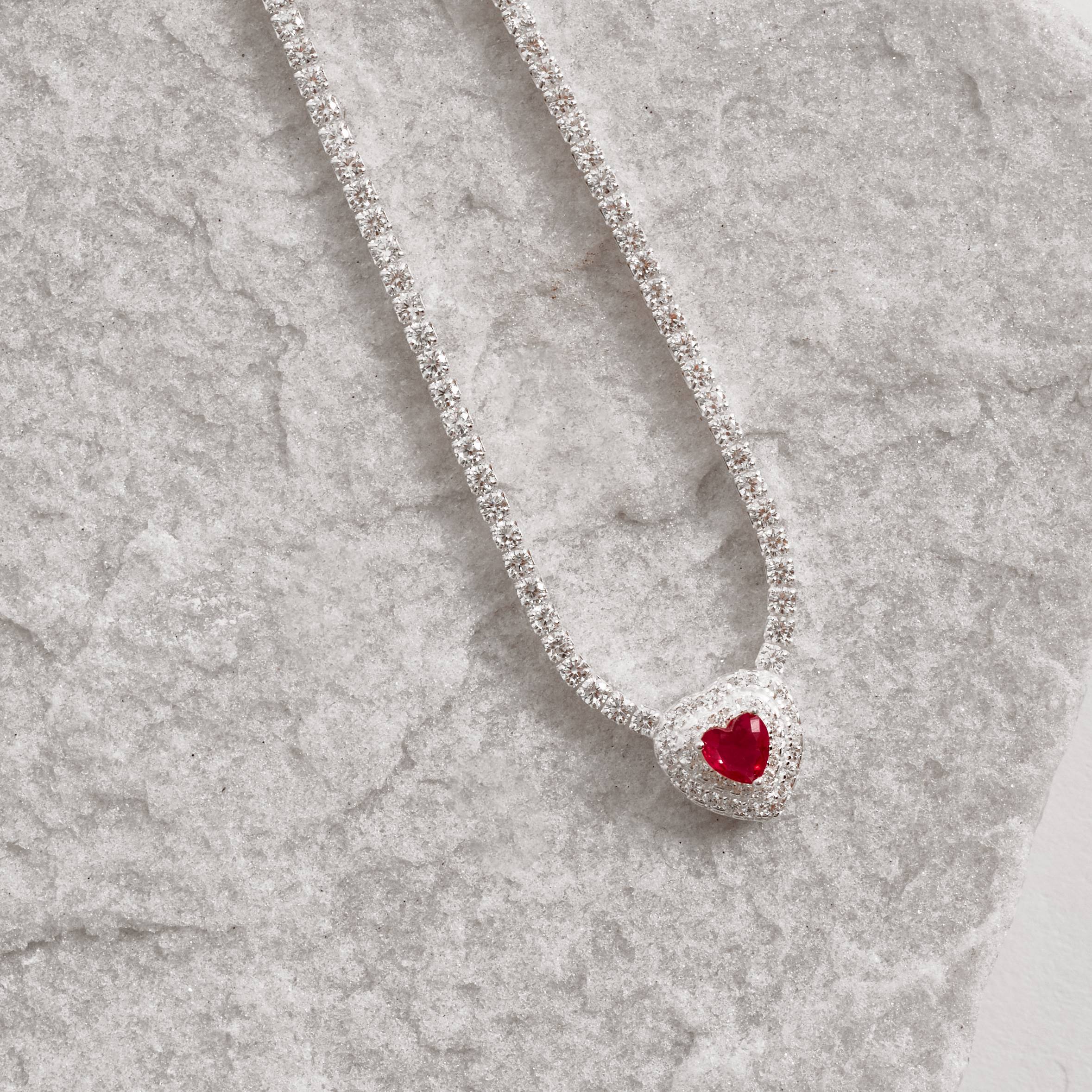 Imagem Colar Riviera 2.0 entremeio zircônia coração rubi com cravejado 11mm 40+5cm
