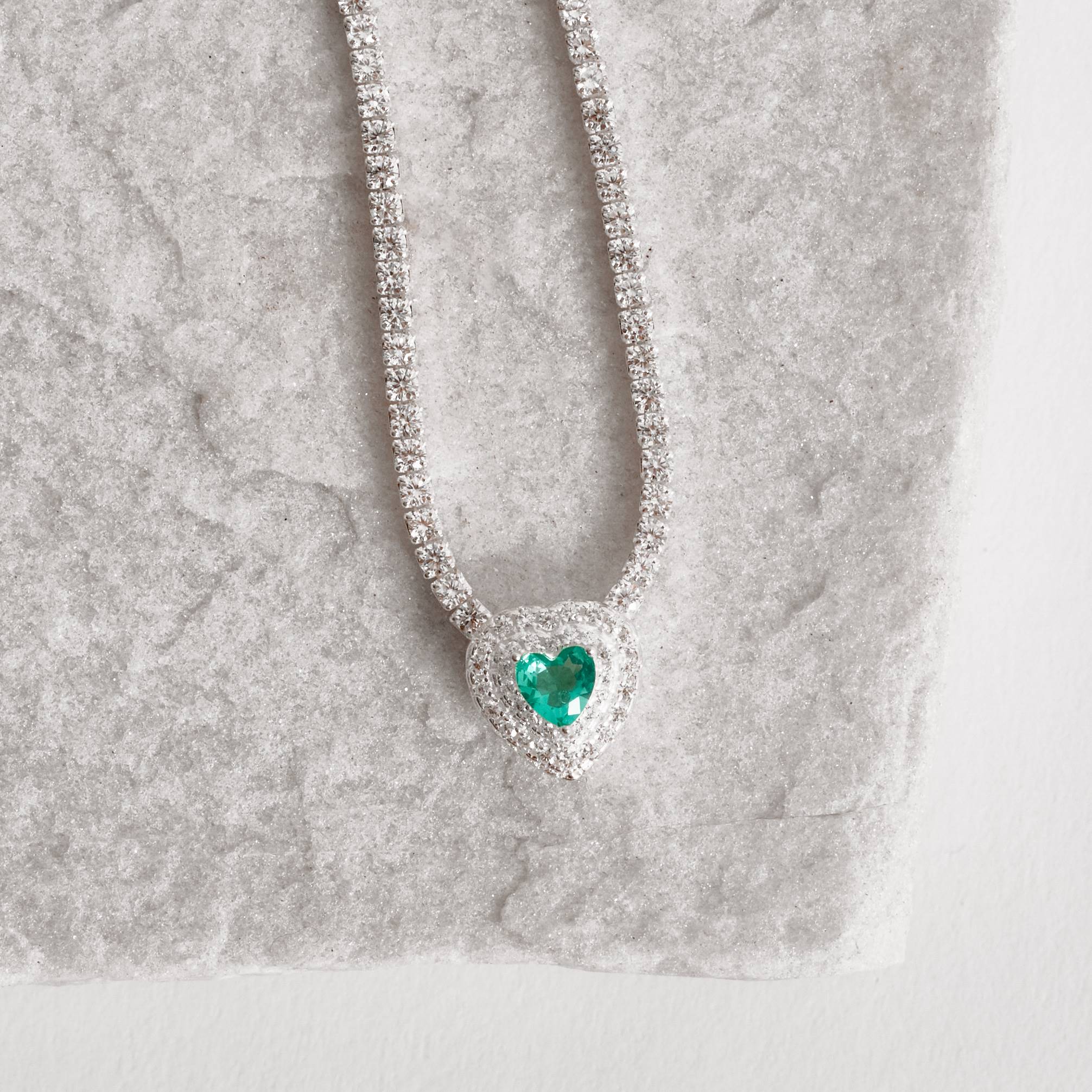 Imagem Colar Riviera 2.0 entremeio zircônia coração acqua com cravejado 11mm 40+5cm