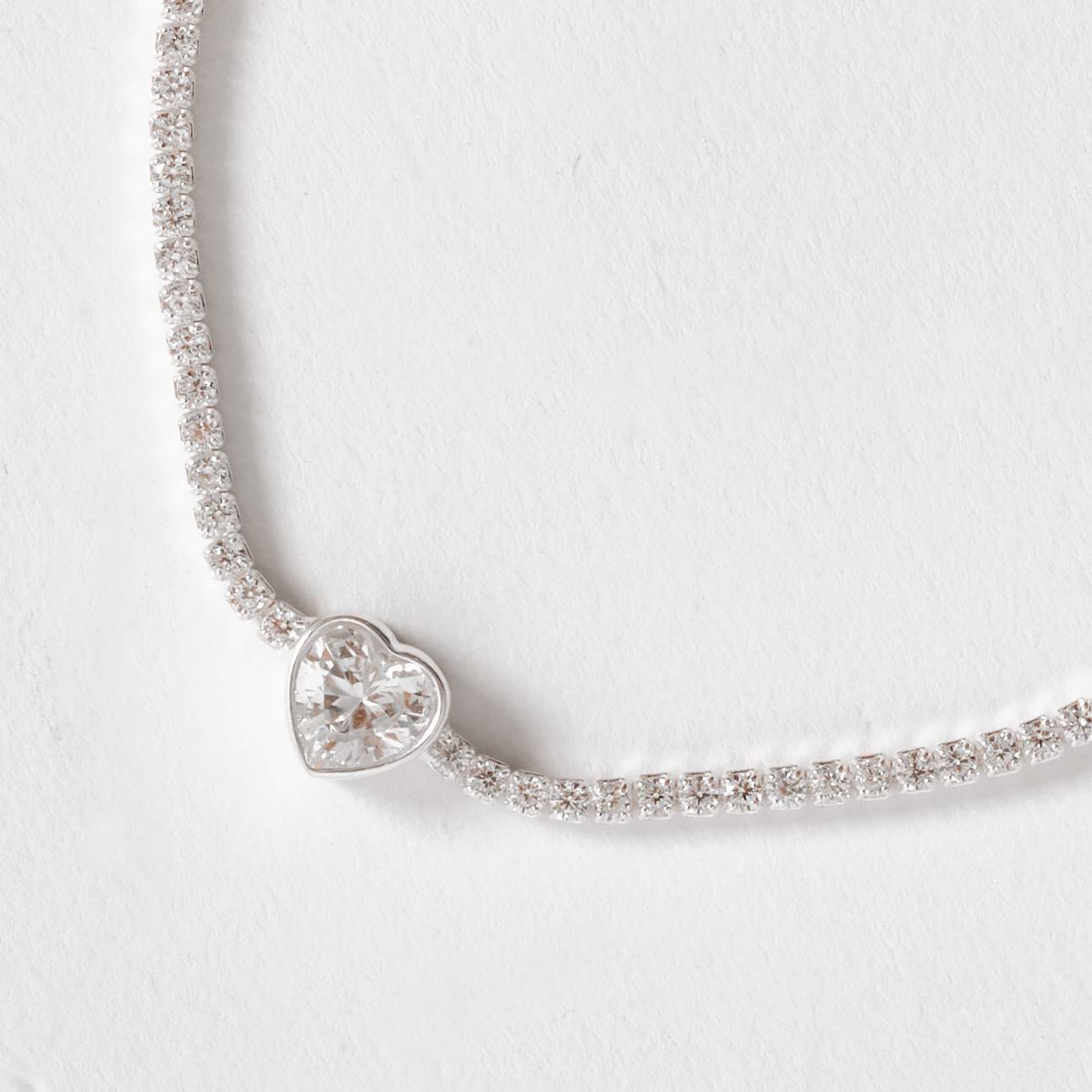 Pulseira Riviera 1.9 com zircônia coração cristal 16cm com alongadora