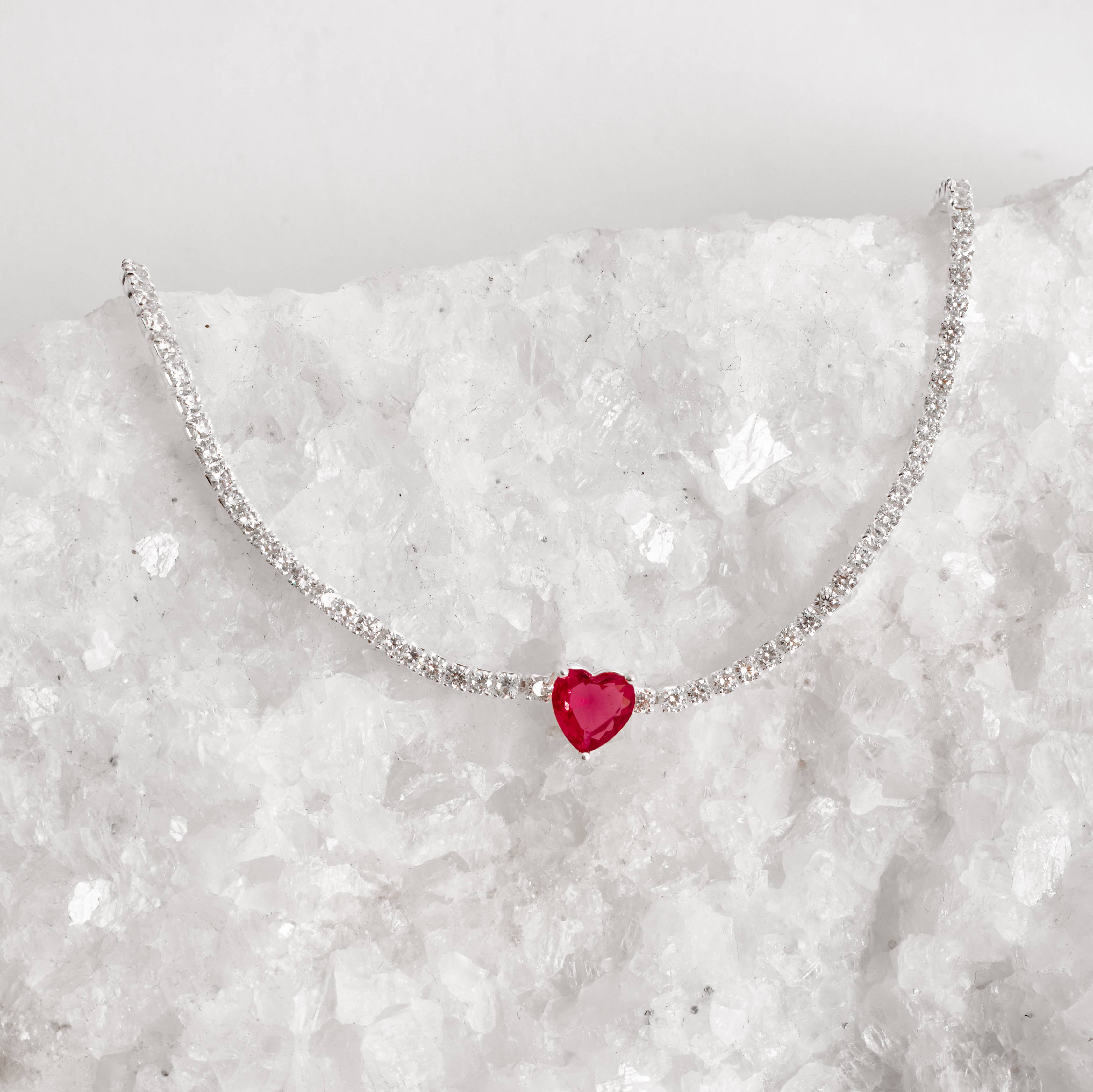 Pulseira Riviera 2.1 com zircônia coração rubi 16+4cm