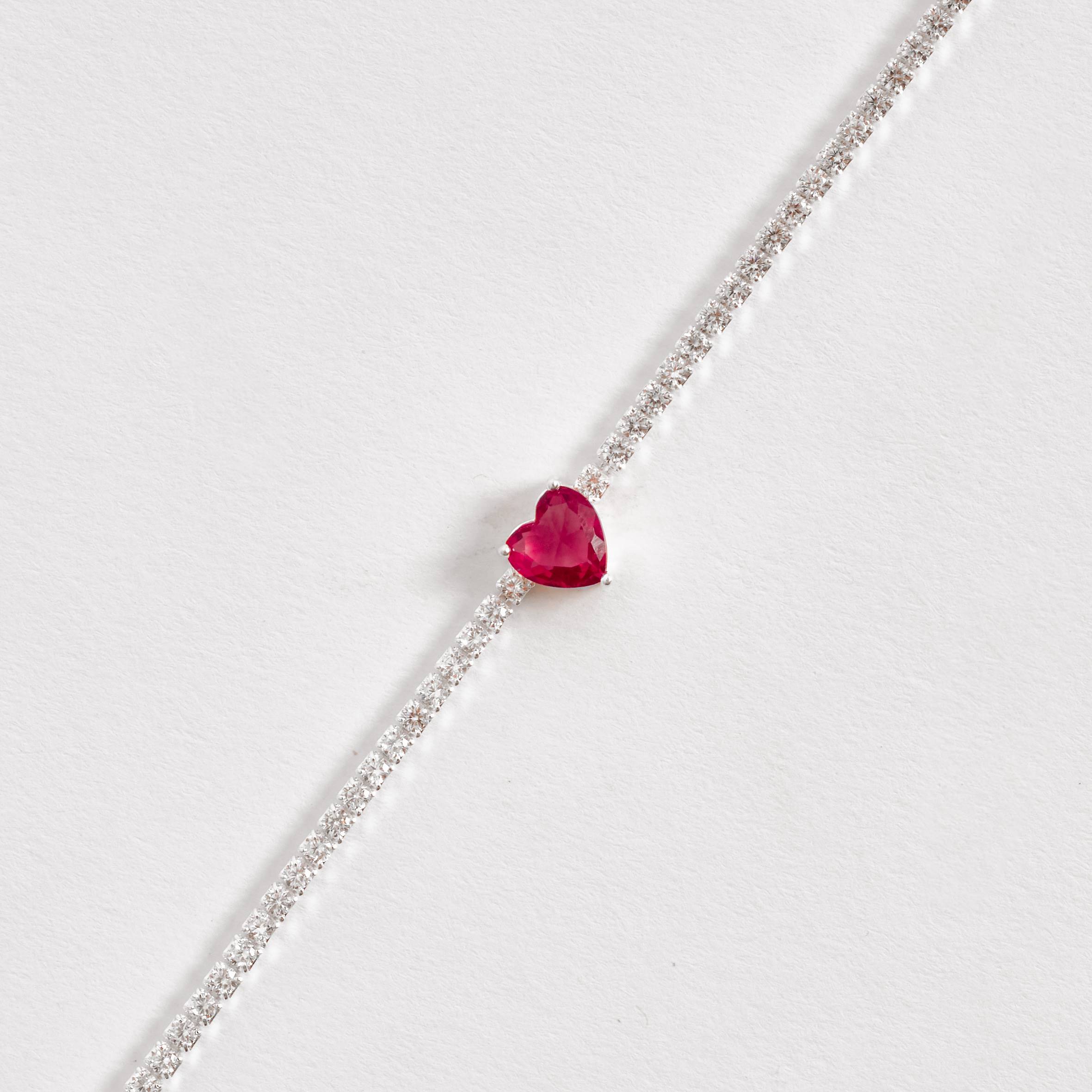 Imagem Secundária Pulseira Riviera 2.1 com zircônia coração rubi 16+4cm