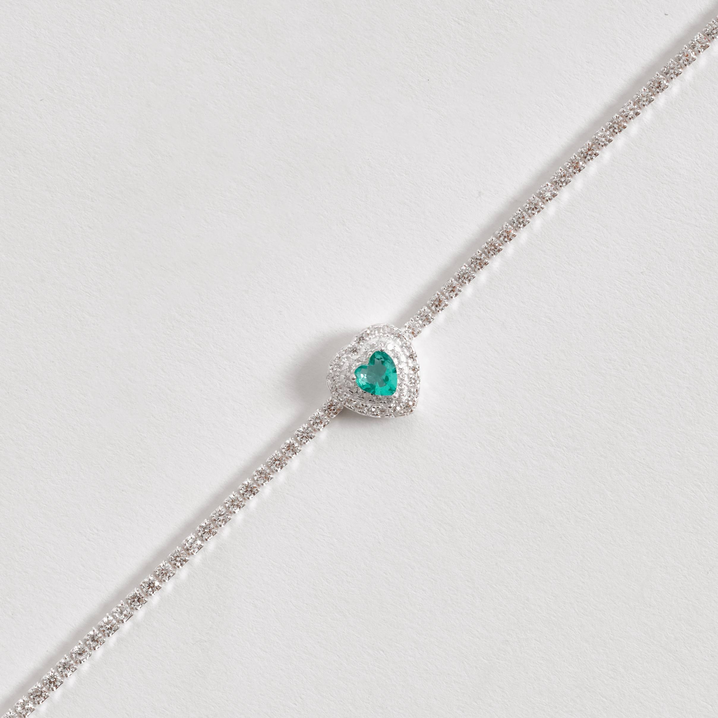 Pulseira Riviera 2.1 zircônia coração turmalina com cravejado 16+4cm
