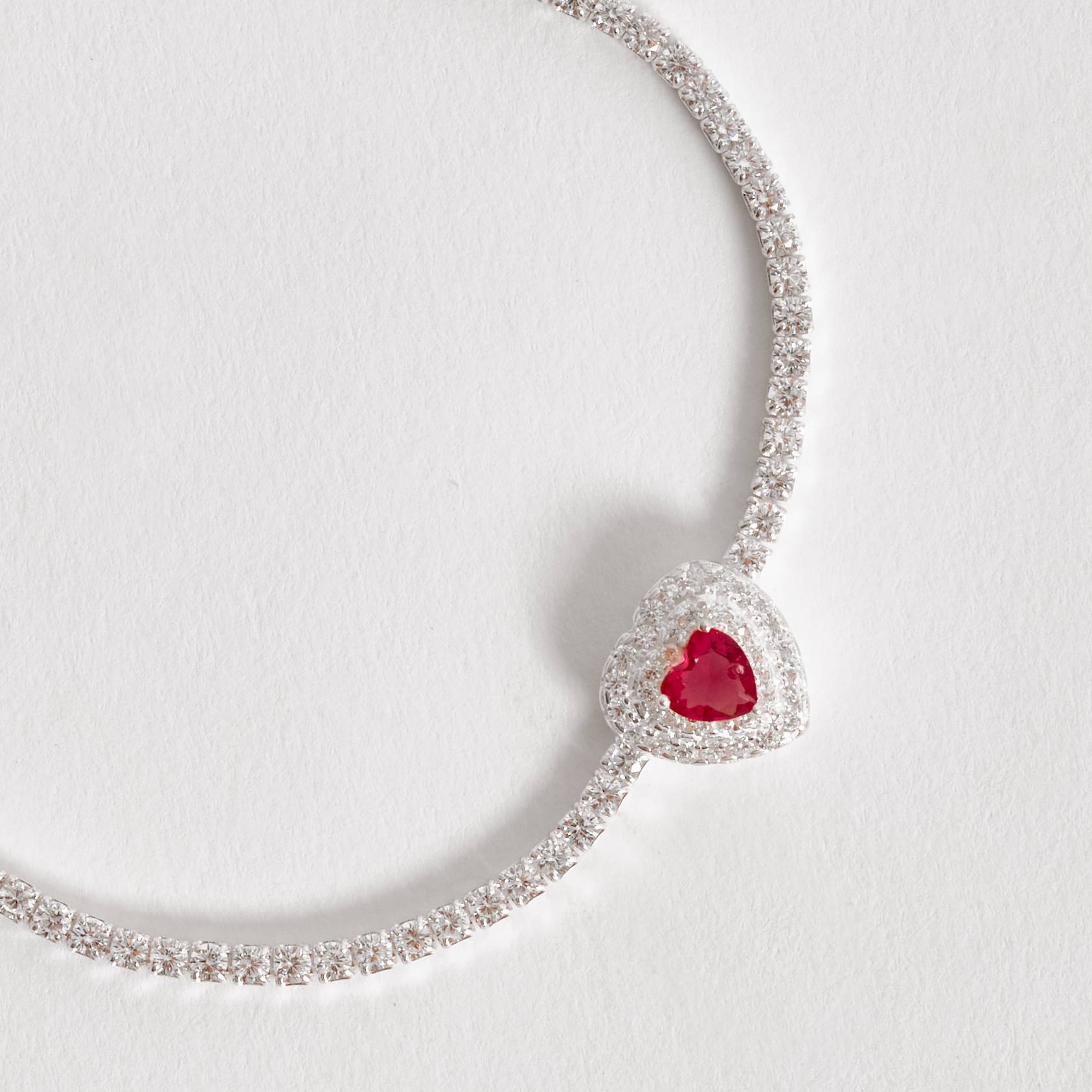 Imagem Pulseira Riviera 2.1 zircônia coração rubi com cravejado 16+4cm