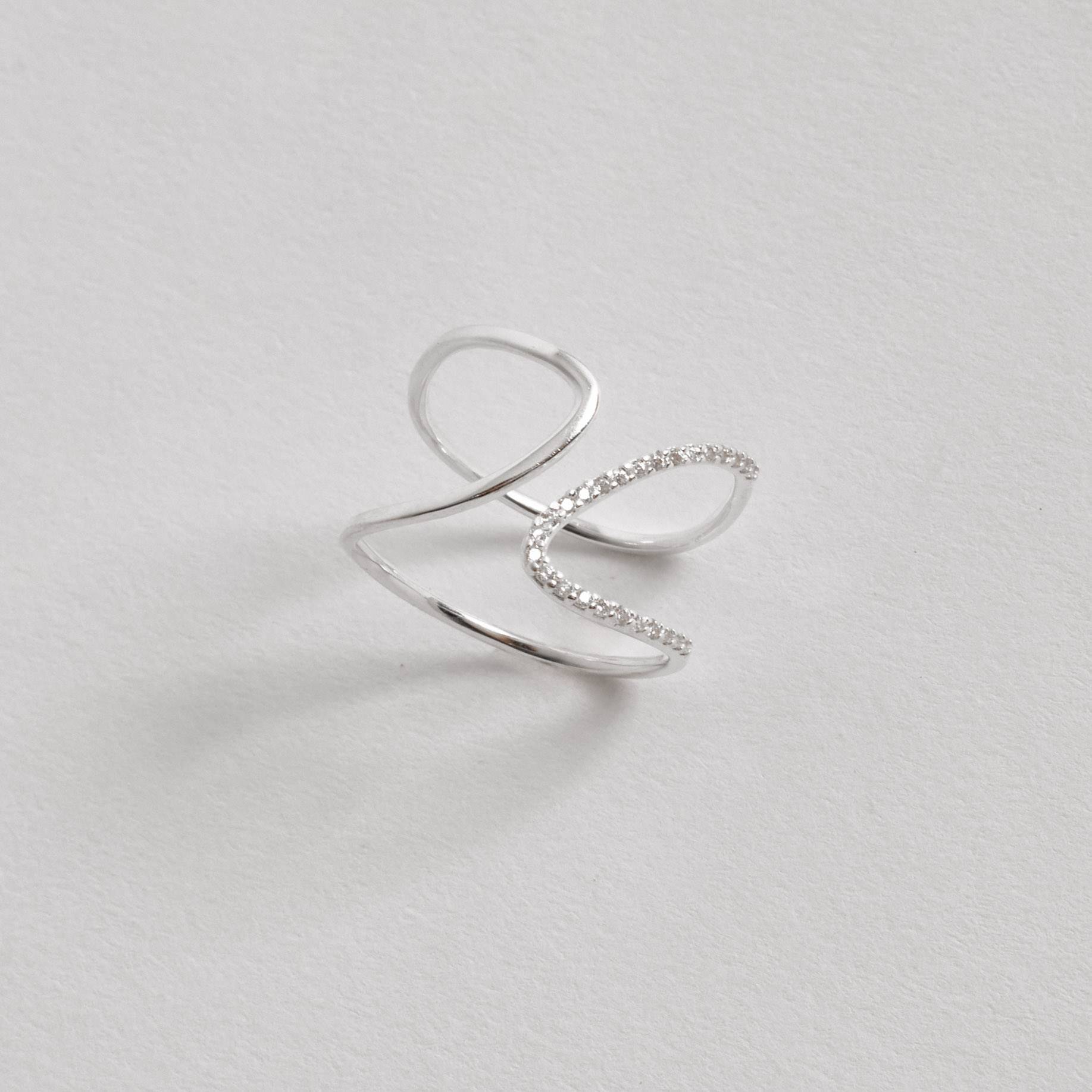 Imagem Secundária Anel aberto largo fio liso e cravejado