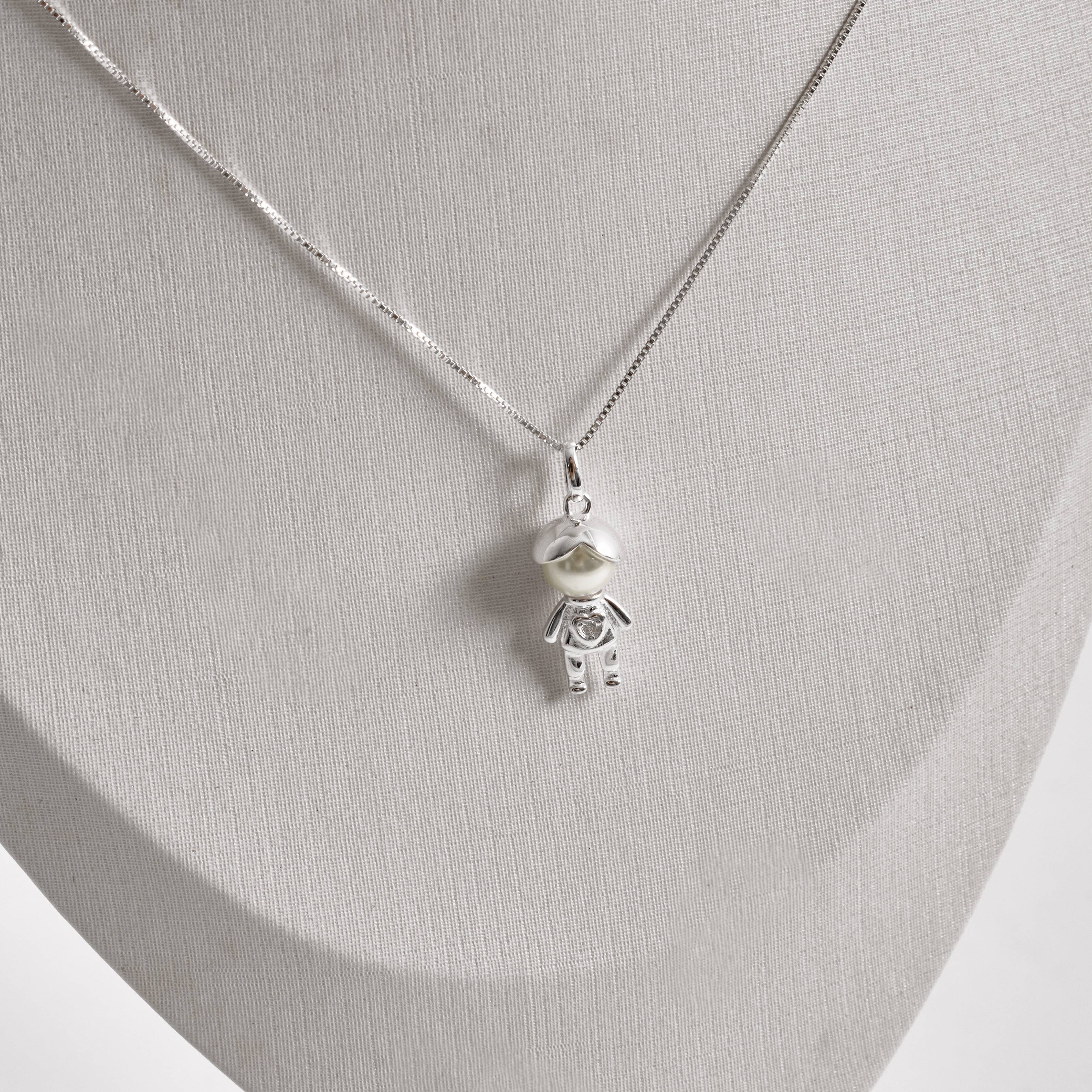 Imagem Secundária Colar pingente menino com pérola e zircônia 17mm 45cm