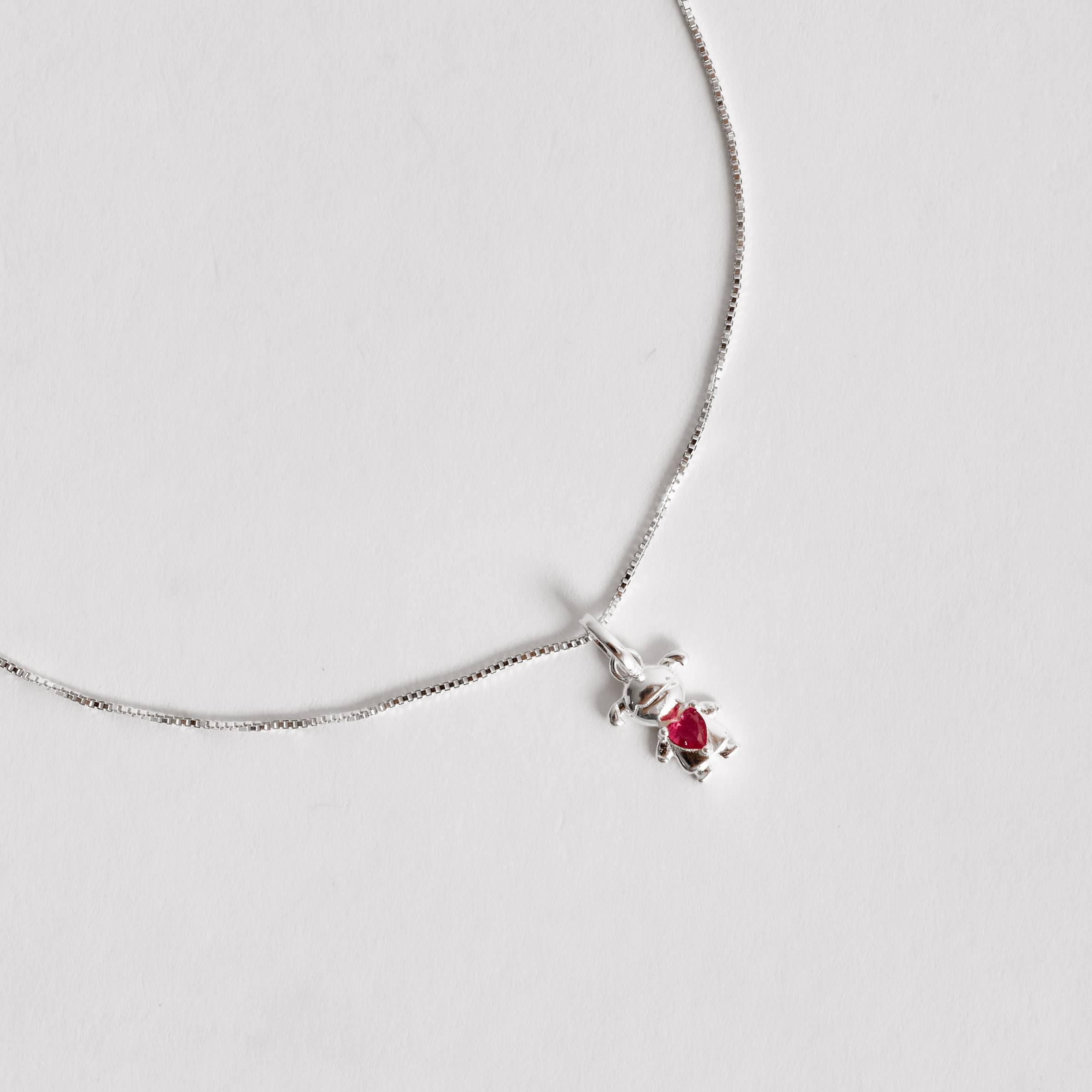 Imagem Colar pingente menina com zircônia coração rubi 9mm 40cm