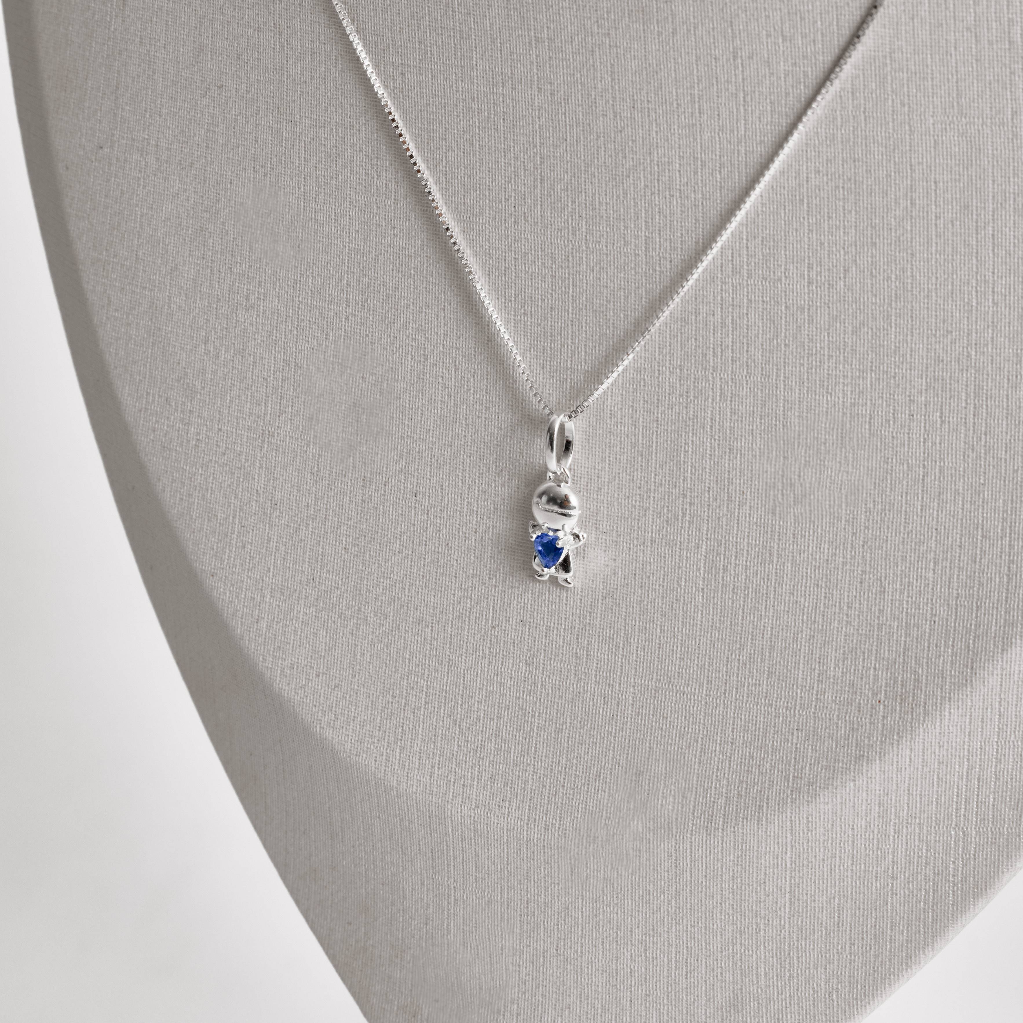 Imagem Secundária Colar pingente menino com zircônia coração azul 9mm 40cm