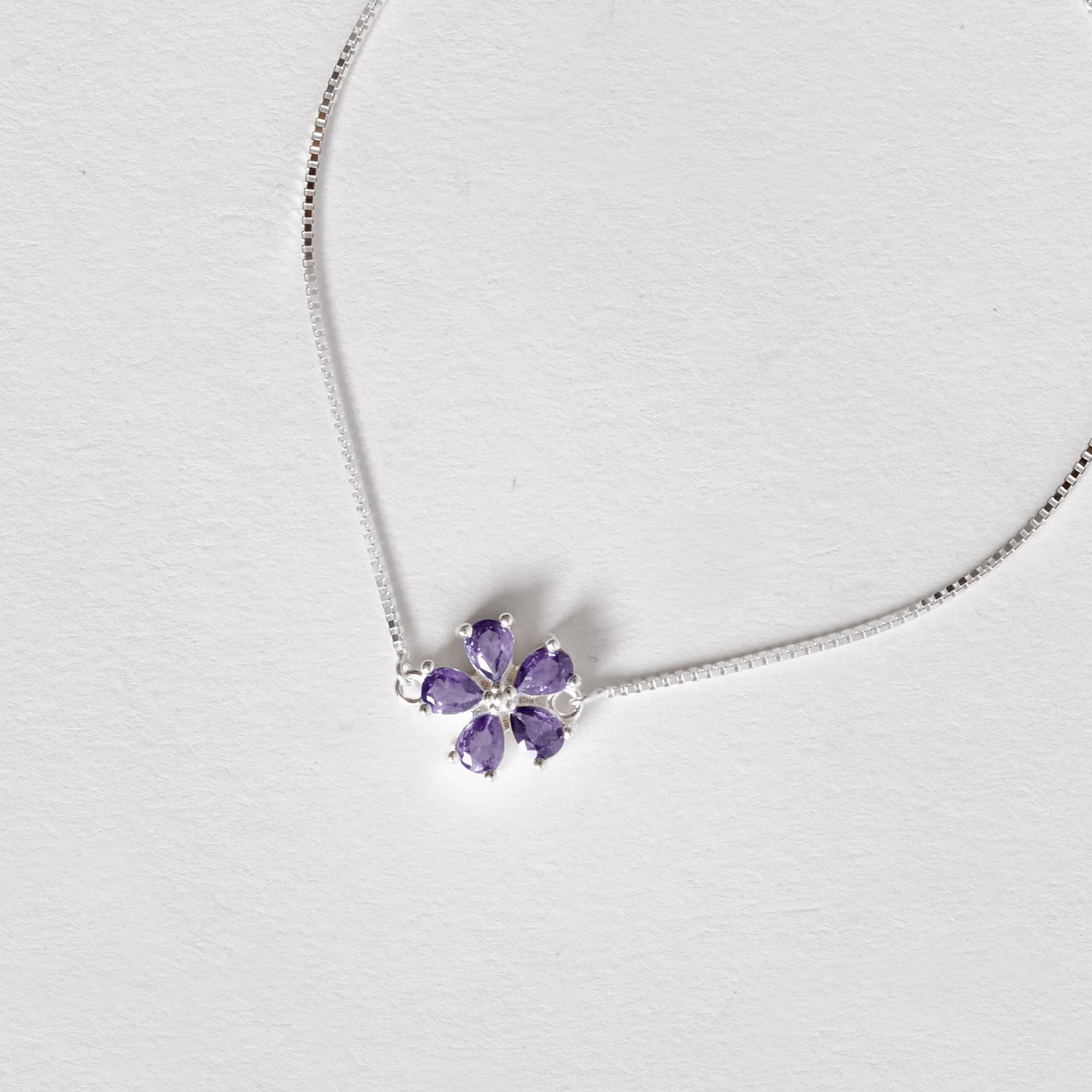 Imagem Pulseira entremeio flor cravejada ametista 11mm 16+4cm