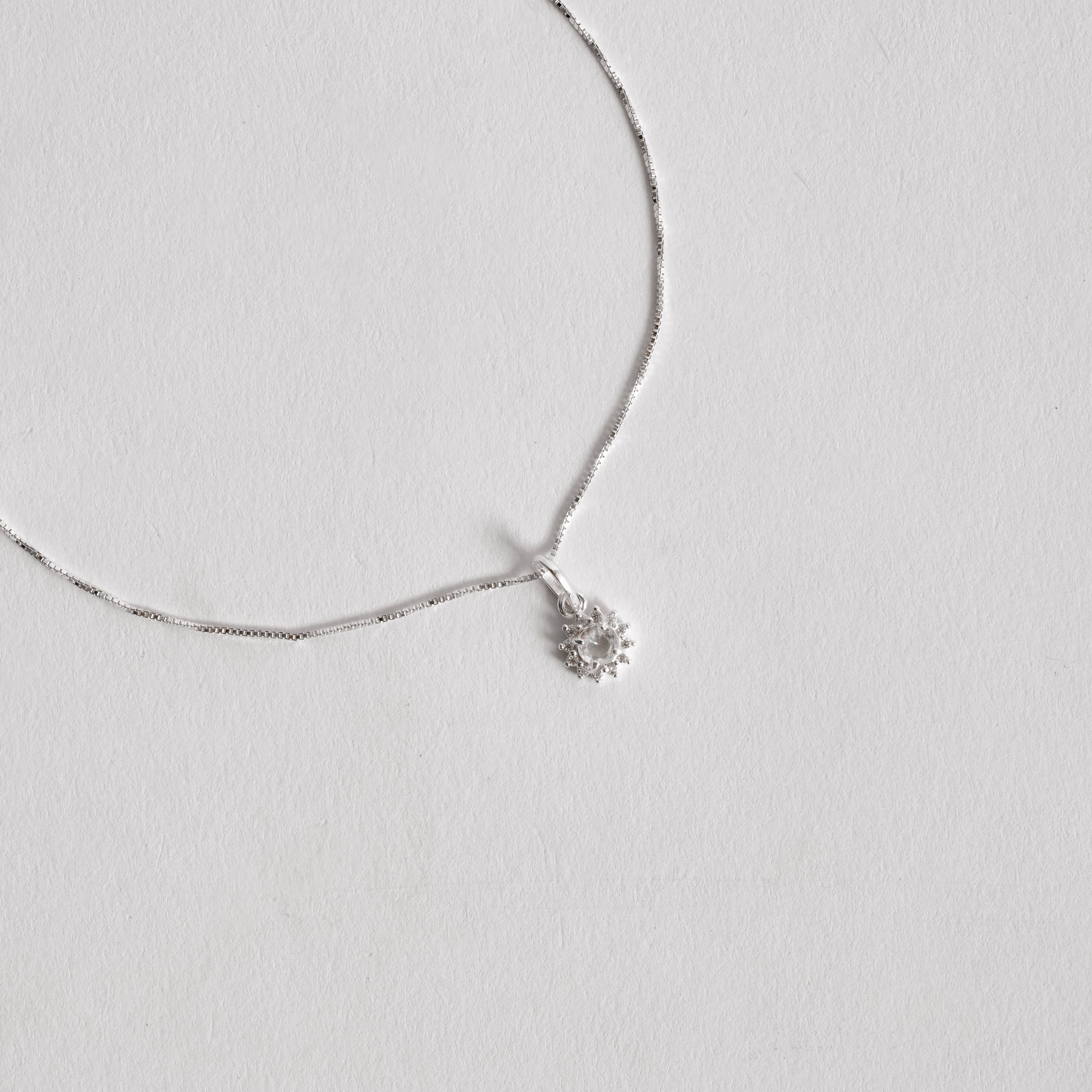 Colar pingente zircônia redonda cristal com cravejado 7mm 45cm