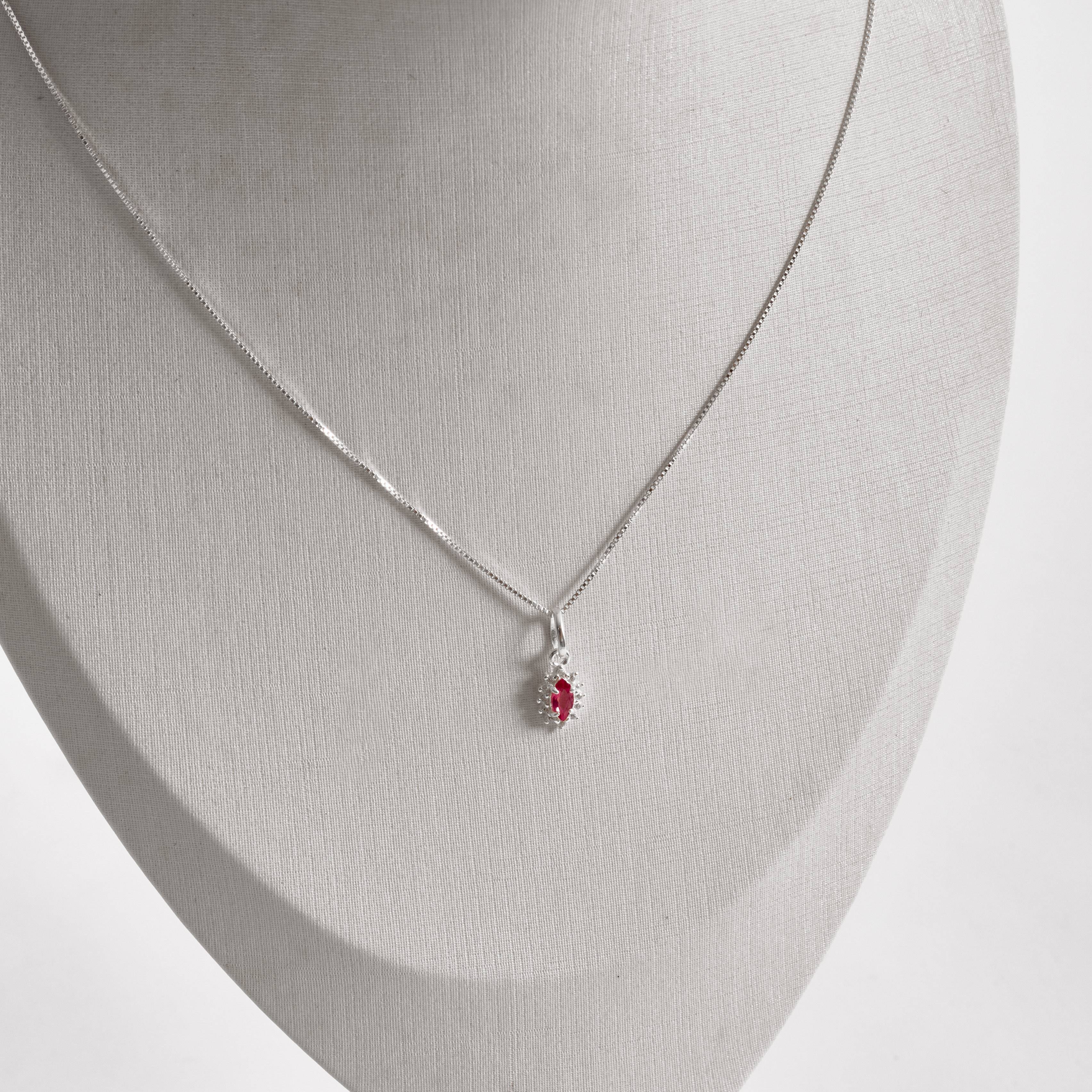 Imagem Secundária Colar pingente zircônia navete cereja com cravejado 9mm 45cm