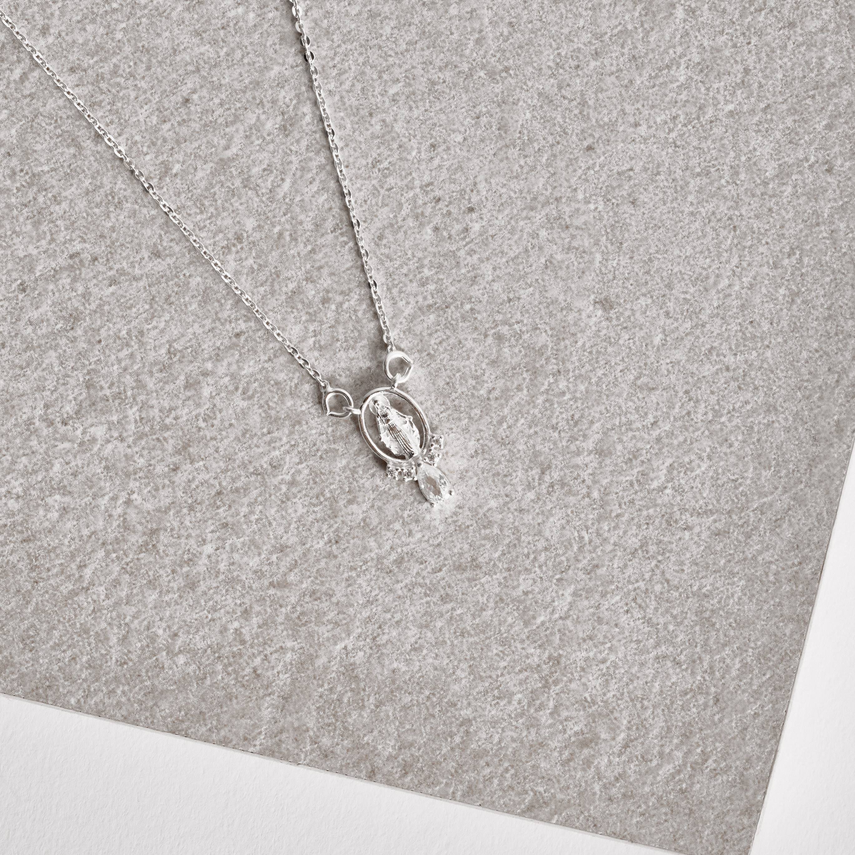 Imagem Colar entremeio medalha Nsa.Sra das Graças cravejada 15mm corrente cadeadinho 40+5cm