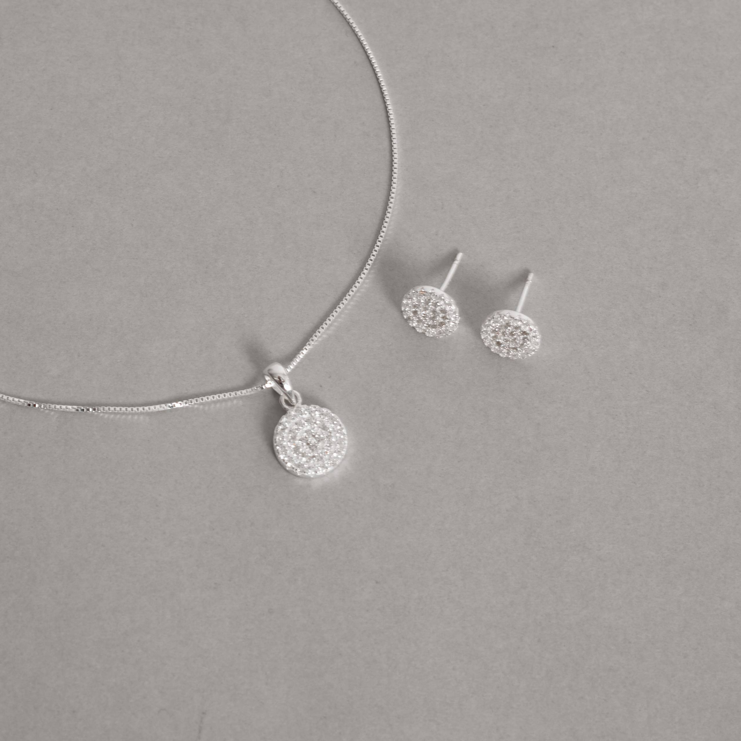 Conjunto brinco e colar círculo todo cravejado 10mm 45cm