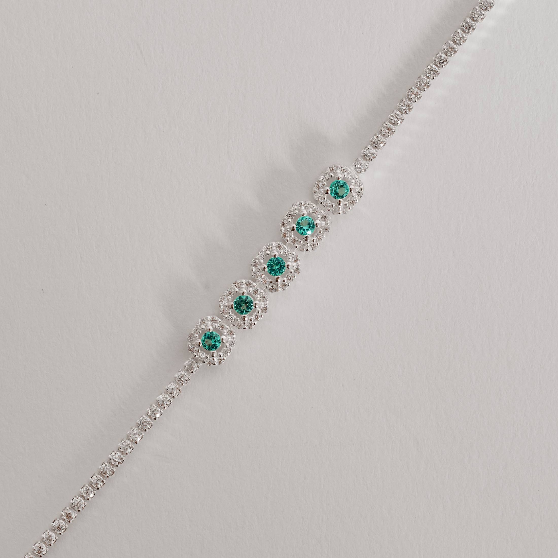 Imagem Pulseira Riviera entremeio quadrados cravejados detalhe turmalina 16+4cm