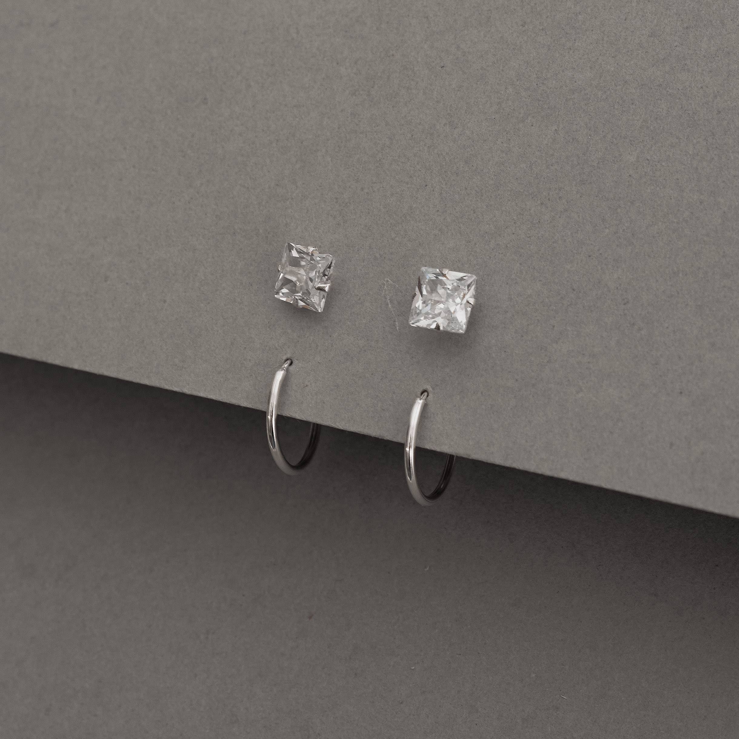 Dupla zircônia quadrada 6mm e argola 12mm