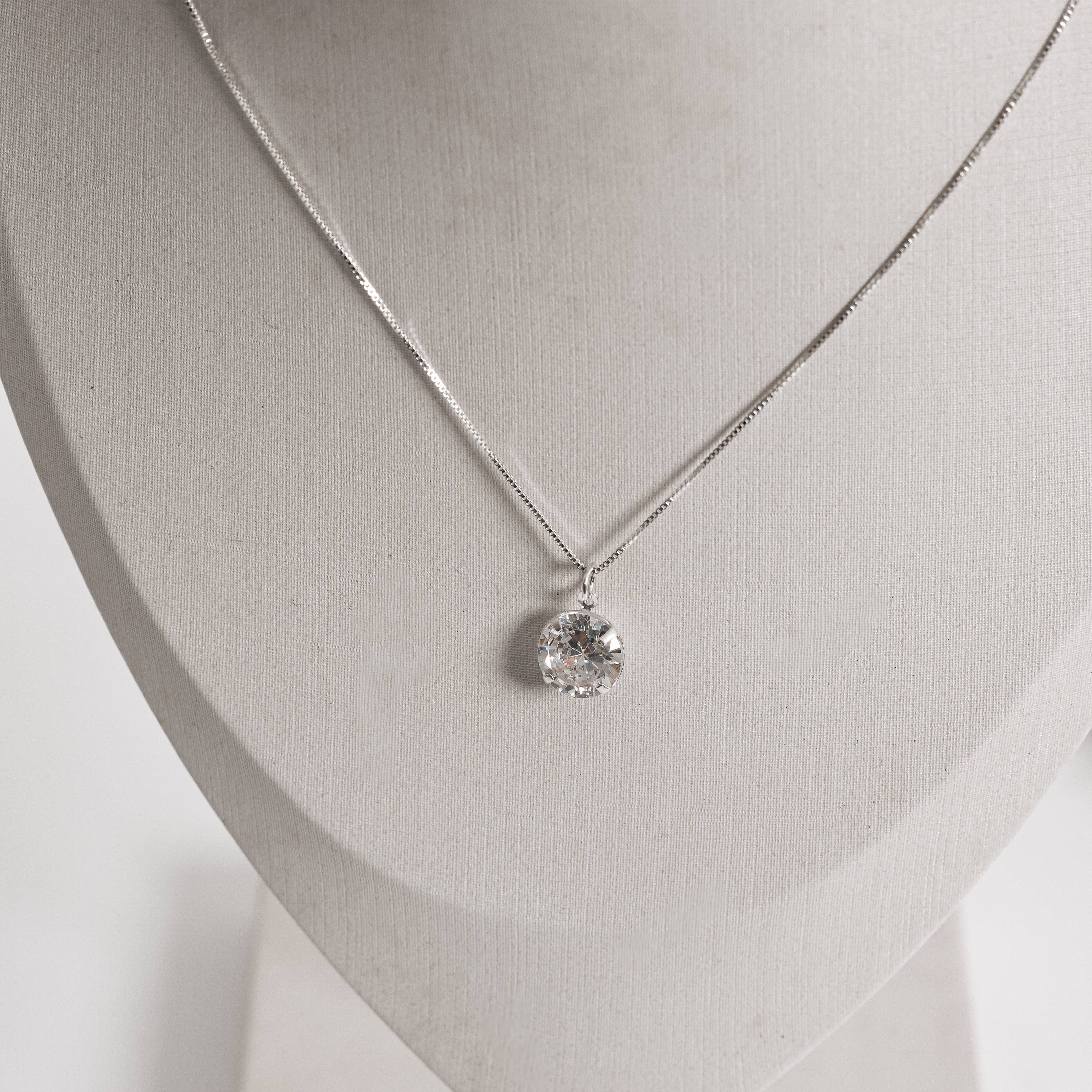 Imagem Colar pingente zircônia redonda 10mm 45cm