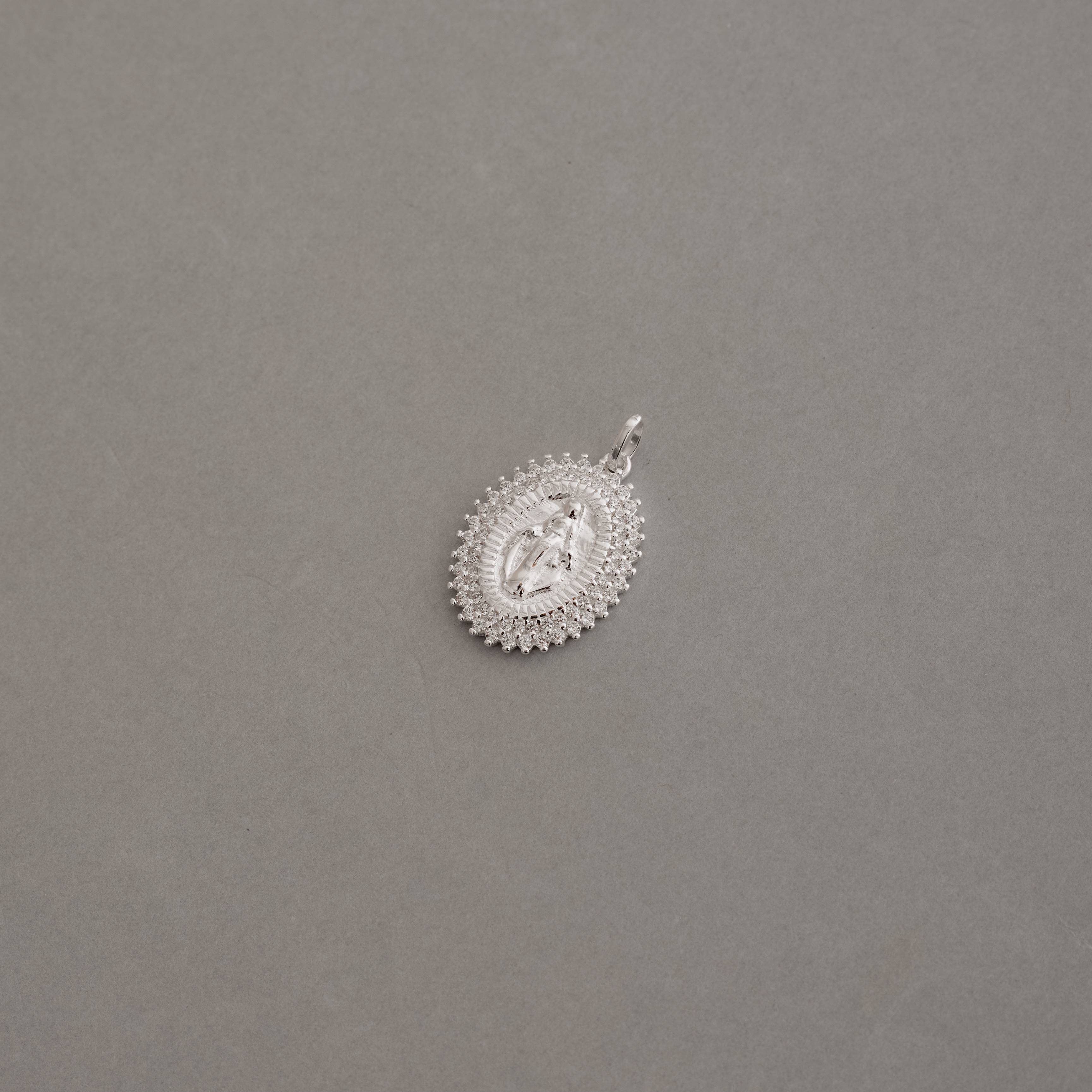 Pingente medalha Nsa. Sra. das Graças com cravejado duplo 21mm 