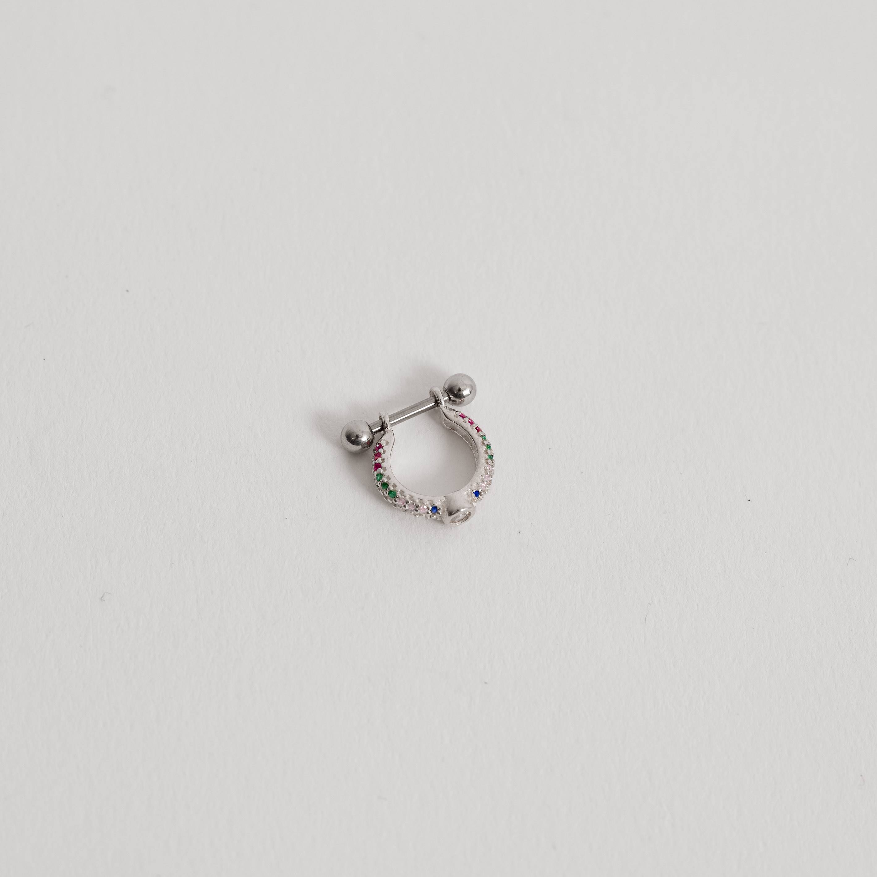 Piercing cravejado duplo colorido detalhe zircônia haste
