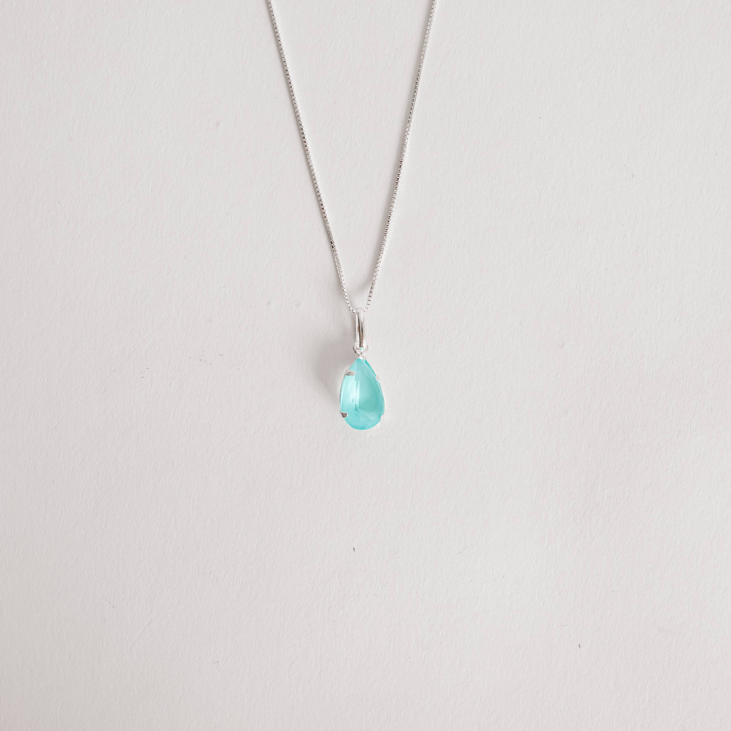 Imagem Secundária Colar pingente zircônia gota acqua leitoso 12mm 45cm