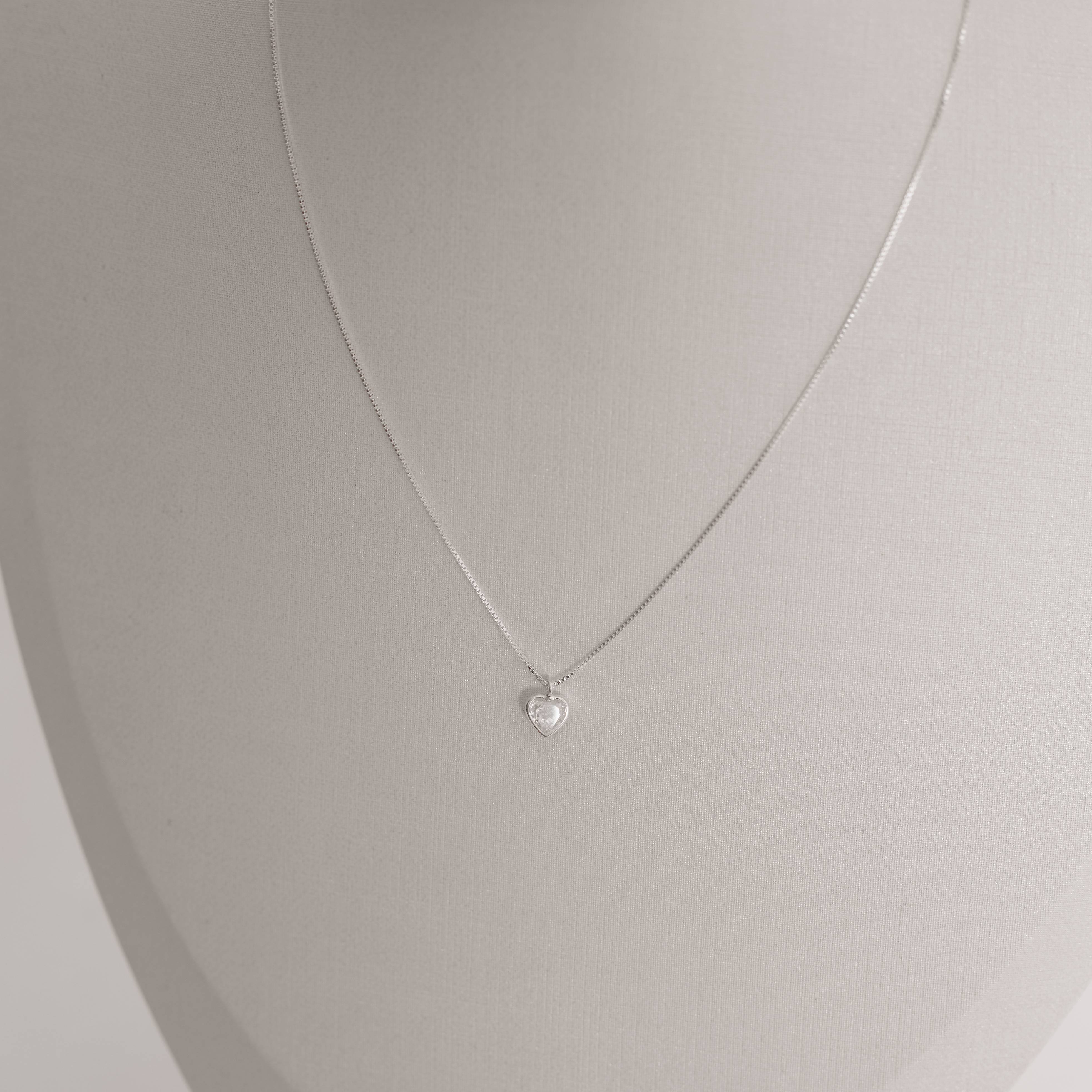 Colar zircônia coração cristal embutida 6mm 40cm