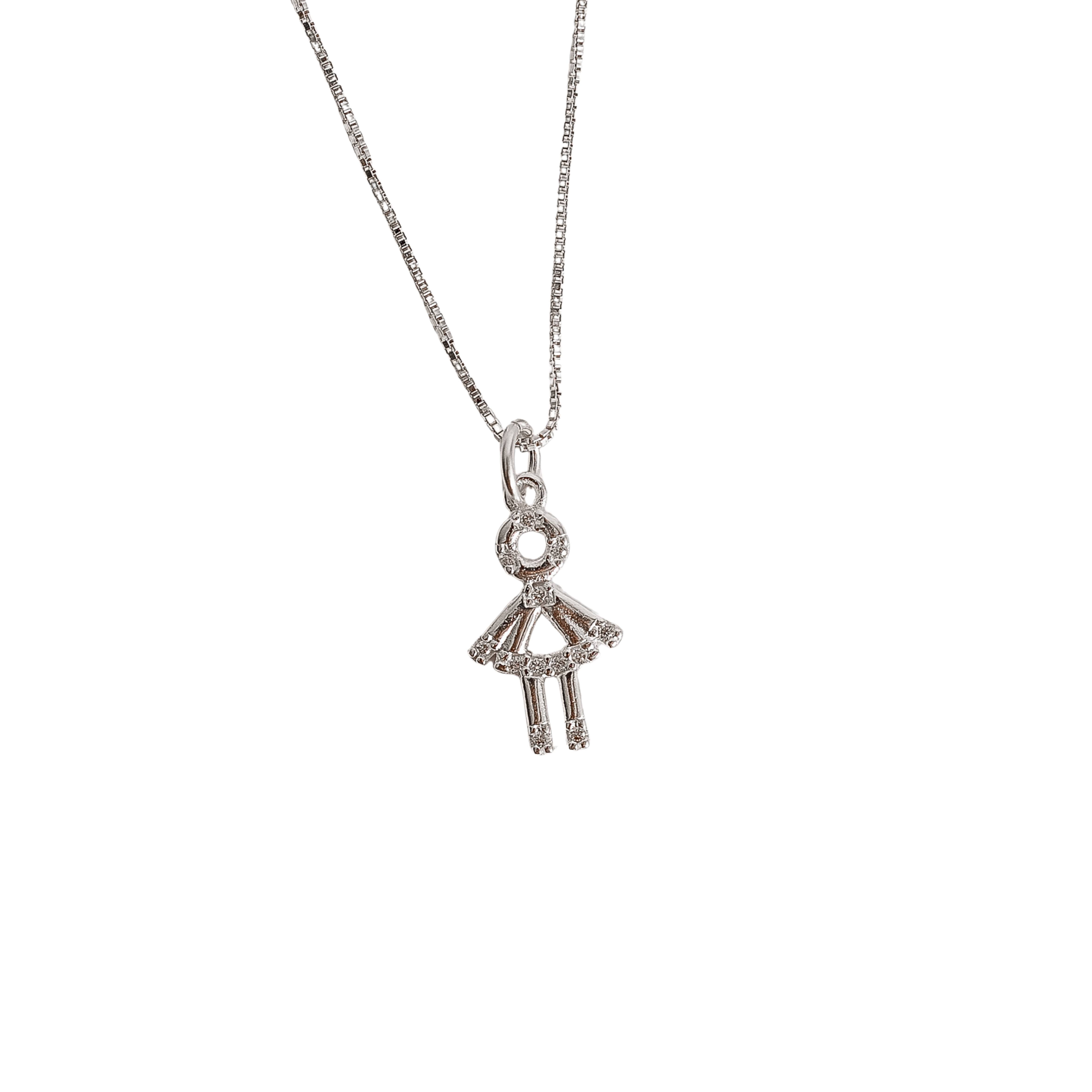 Colar pingente menina com zircônias 14mm 45cm